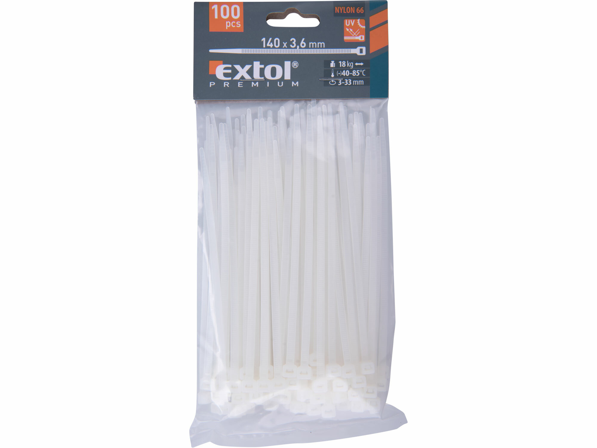EXTOL PREMIUM 8856105 Pásky sťahovacie biele 3,6x140mm, 100ks, Ø37mm, 8kg