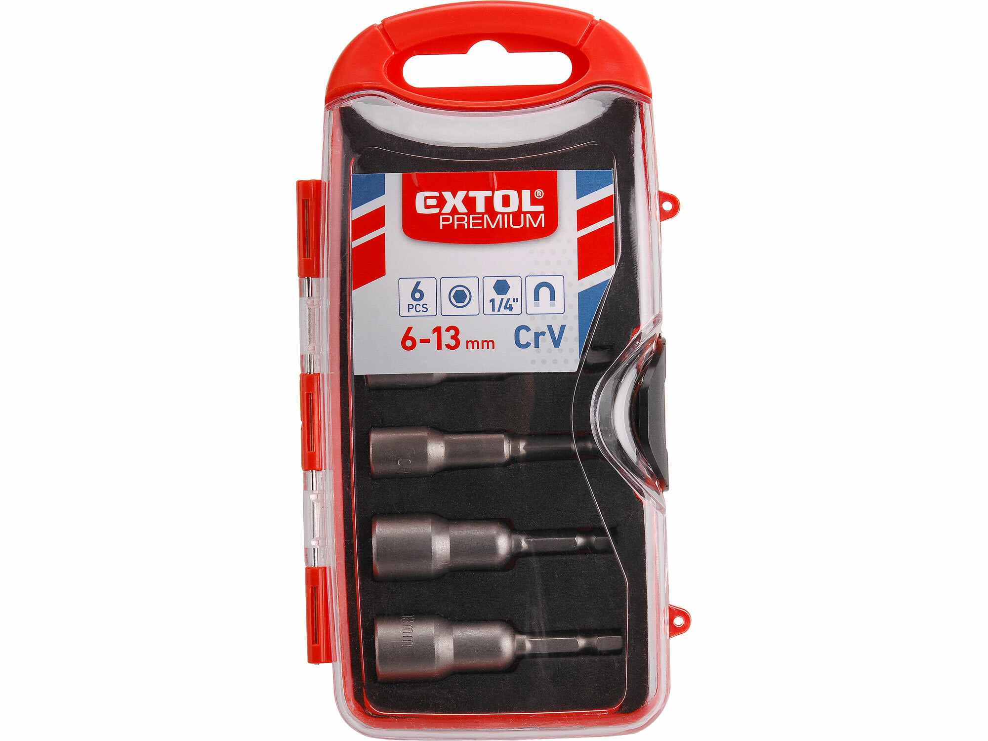 EXTOL PREMIUM 8819630 Hlavice nástrčné magnetické so 6-hrannou stopkou 1/4", sada 6ks, 6-13mm