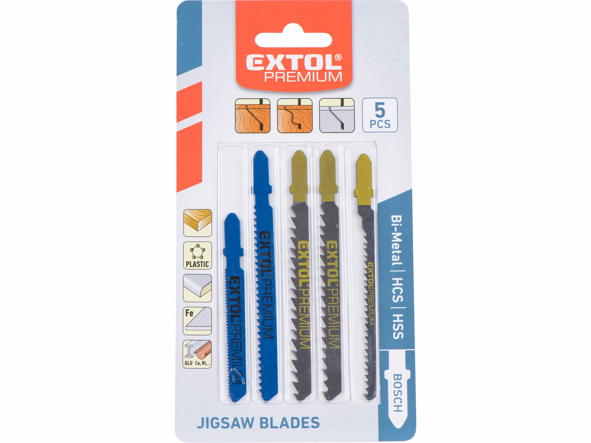 EXTOL PREMIUM 8805100 Listy do priamočiarej píly, 5-dielna sada, 5 typov, upínanie BOSCH