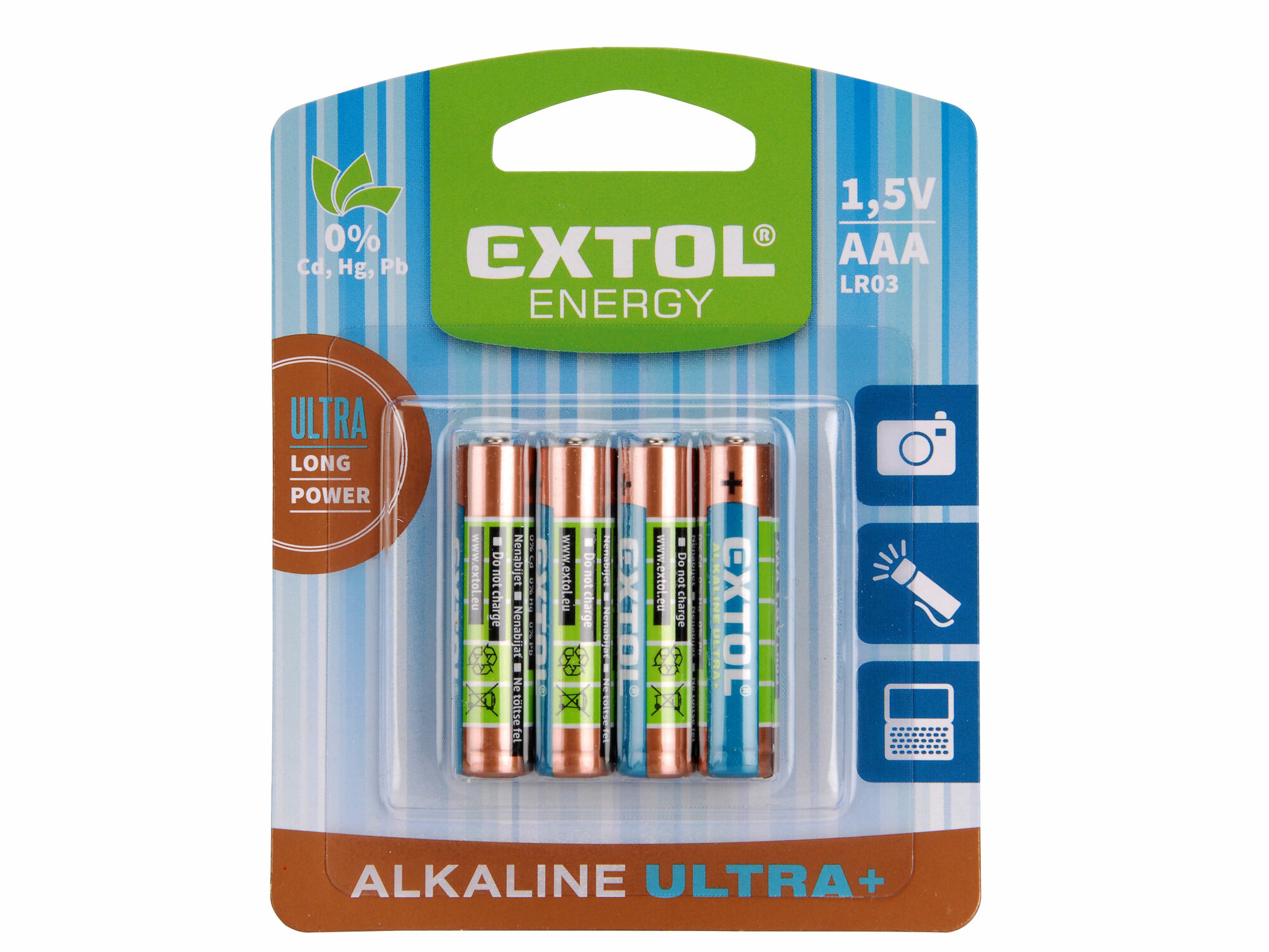 EXTOL ENERGY 42010 Batéria alkalická 4ks, 1,5V, typ AAA