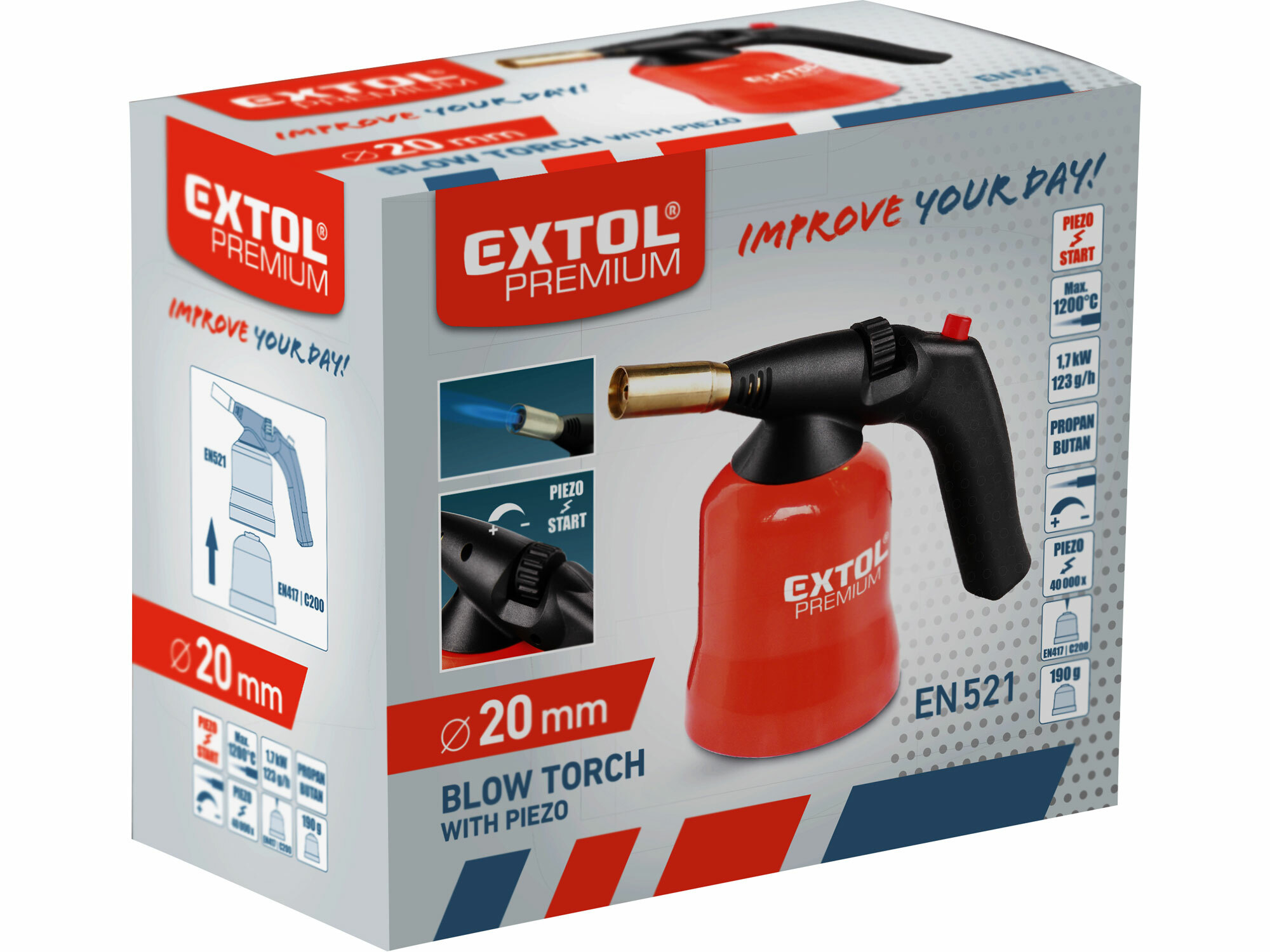 EXTOL PREMIUM 8848105 Horák plynový s piezoelektrickým zapaľovaním na plynové kartuše