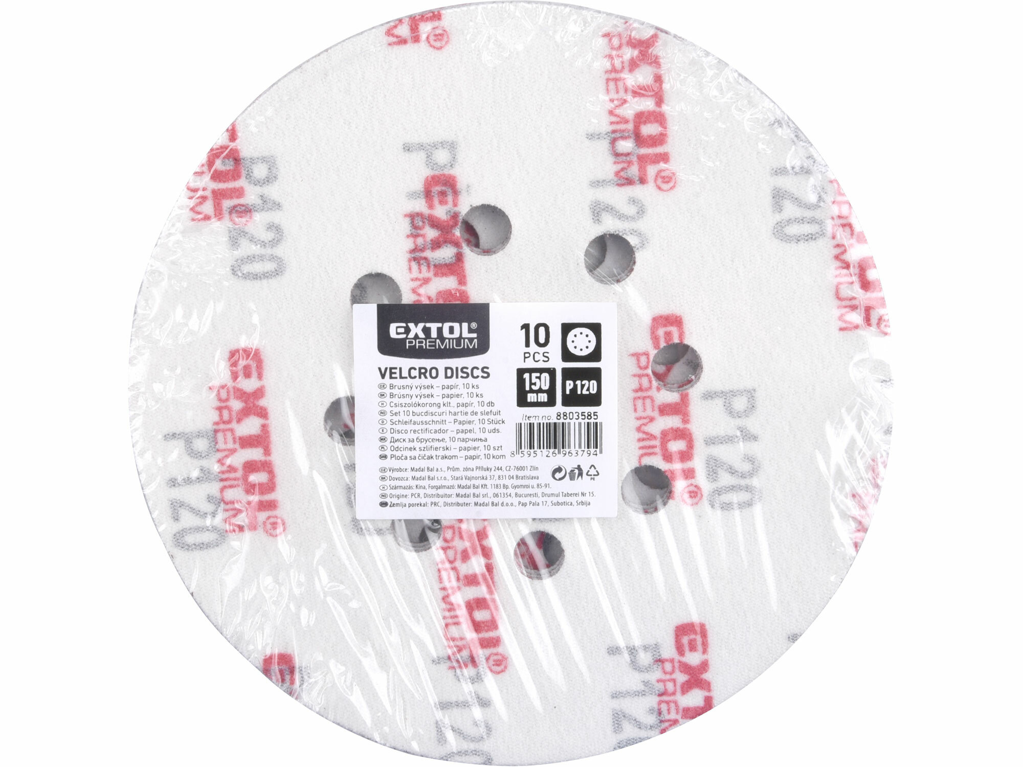 EXTOL PREMIUM 8803585 Papier brúsny na s. zips Ø150mm s otvormi, P120, 10ks