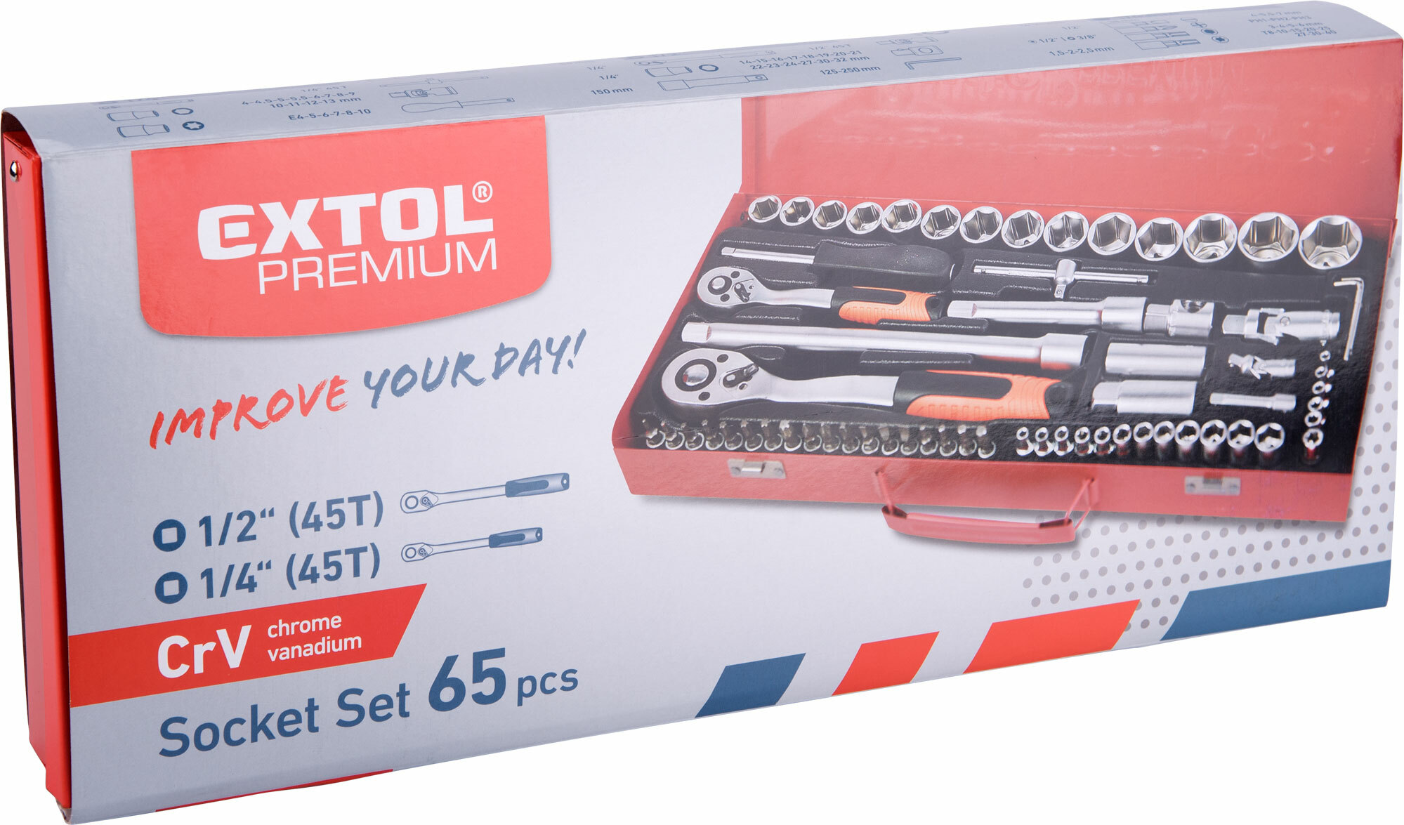 EXTOL PREMIUM 8818370 Sada nástrčných a zástrčných kľúčov, 1/4", 1/2", 65ks