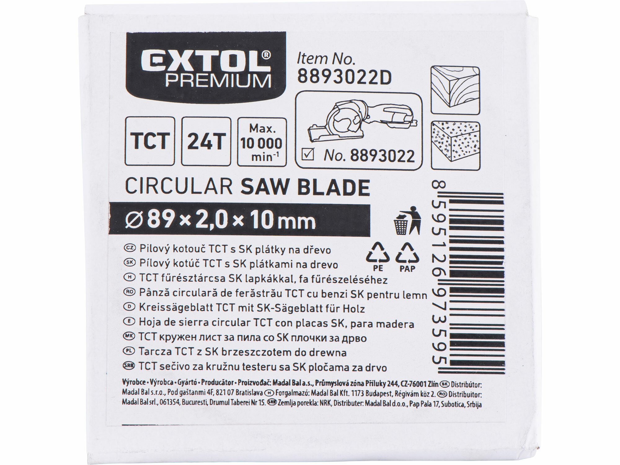 EXTOL PREMIUM 8893022D Kotúč pílový na drevo, Ø89mm, 24Z , pre 8893022