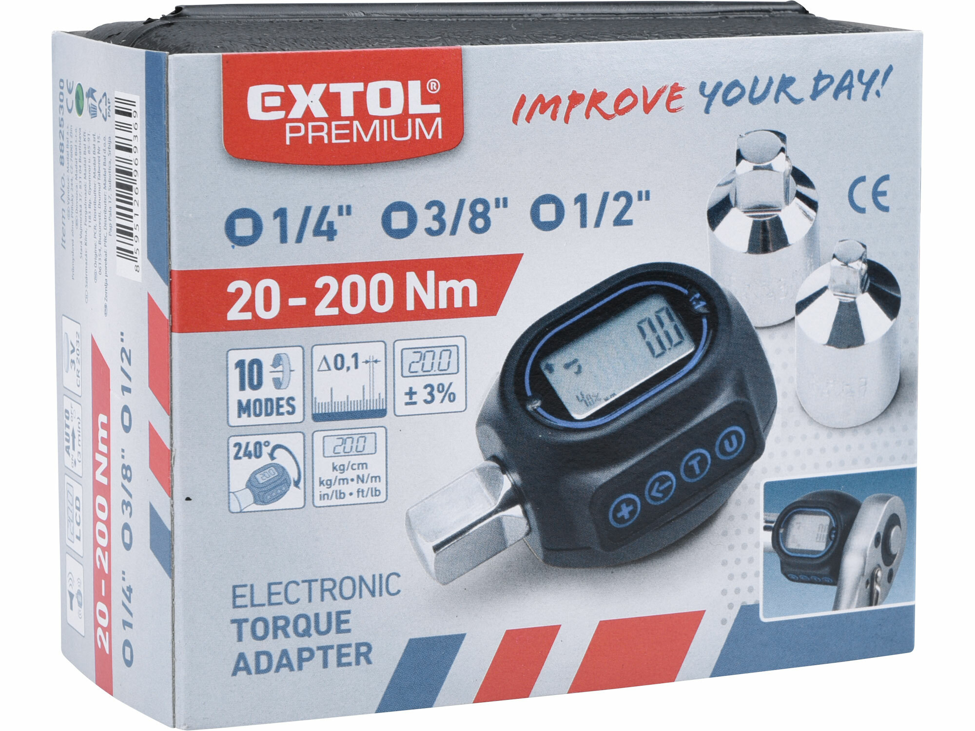 EXTOL PREMIUM 8825300 Adaptér momentový digitálny, 1/2", 20-200Nm