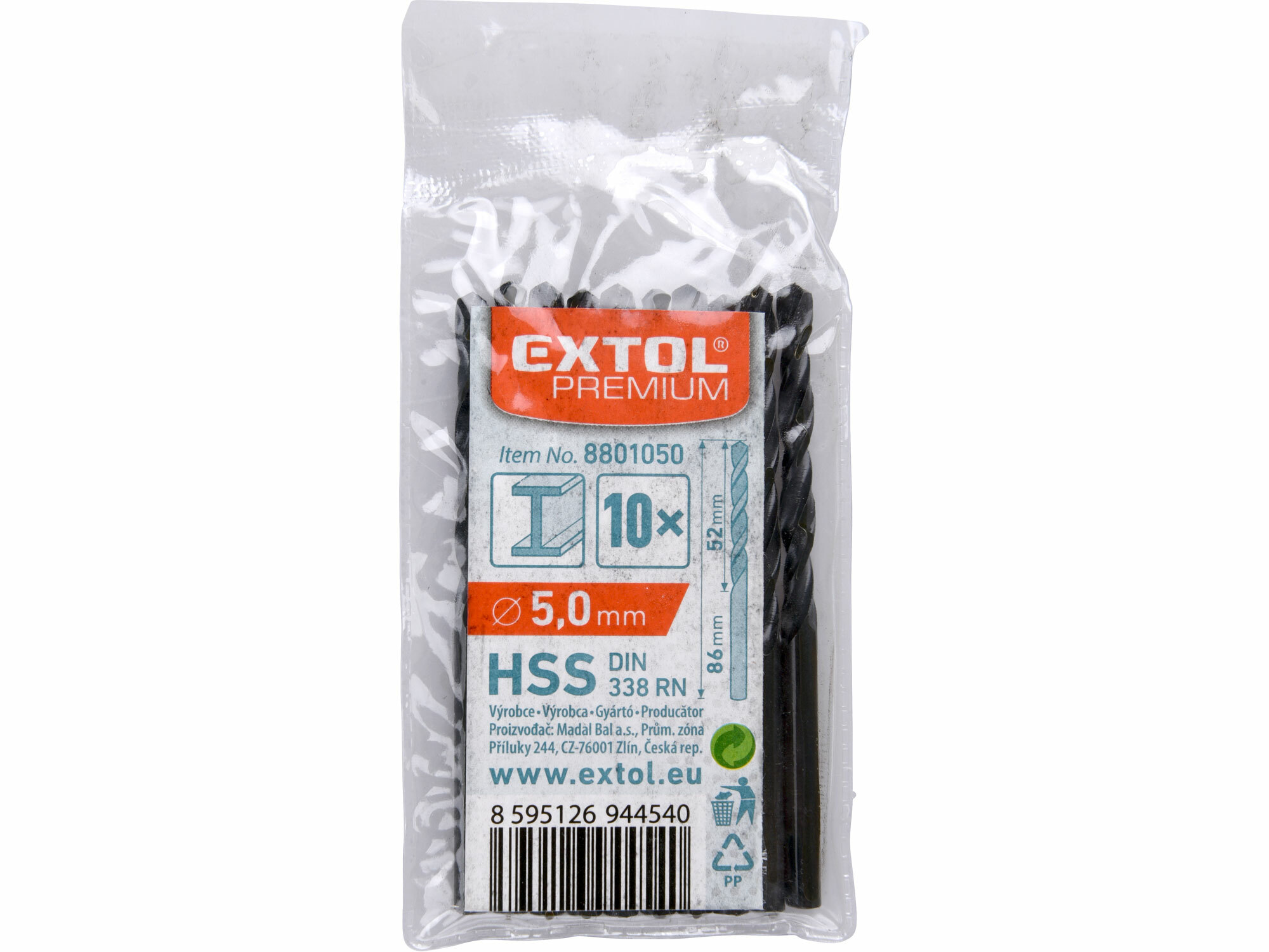 EXTOL PREMIUM 8801050 Vrták do kovu 10ks, HSS, DIN338, Ø5,0mm