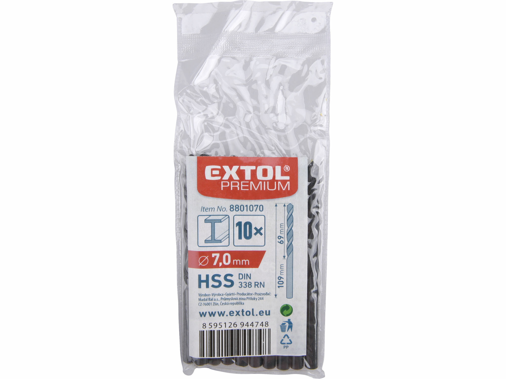 EXTOL PREMIUM 8801070 Vrták do kovu 10ks, HSS, DIN338, Ø7,0mm
