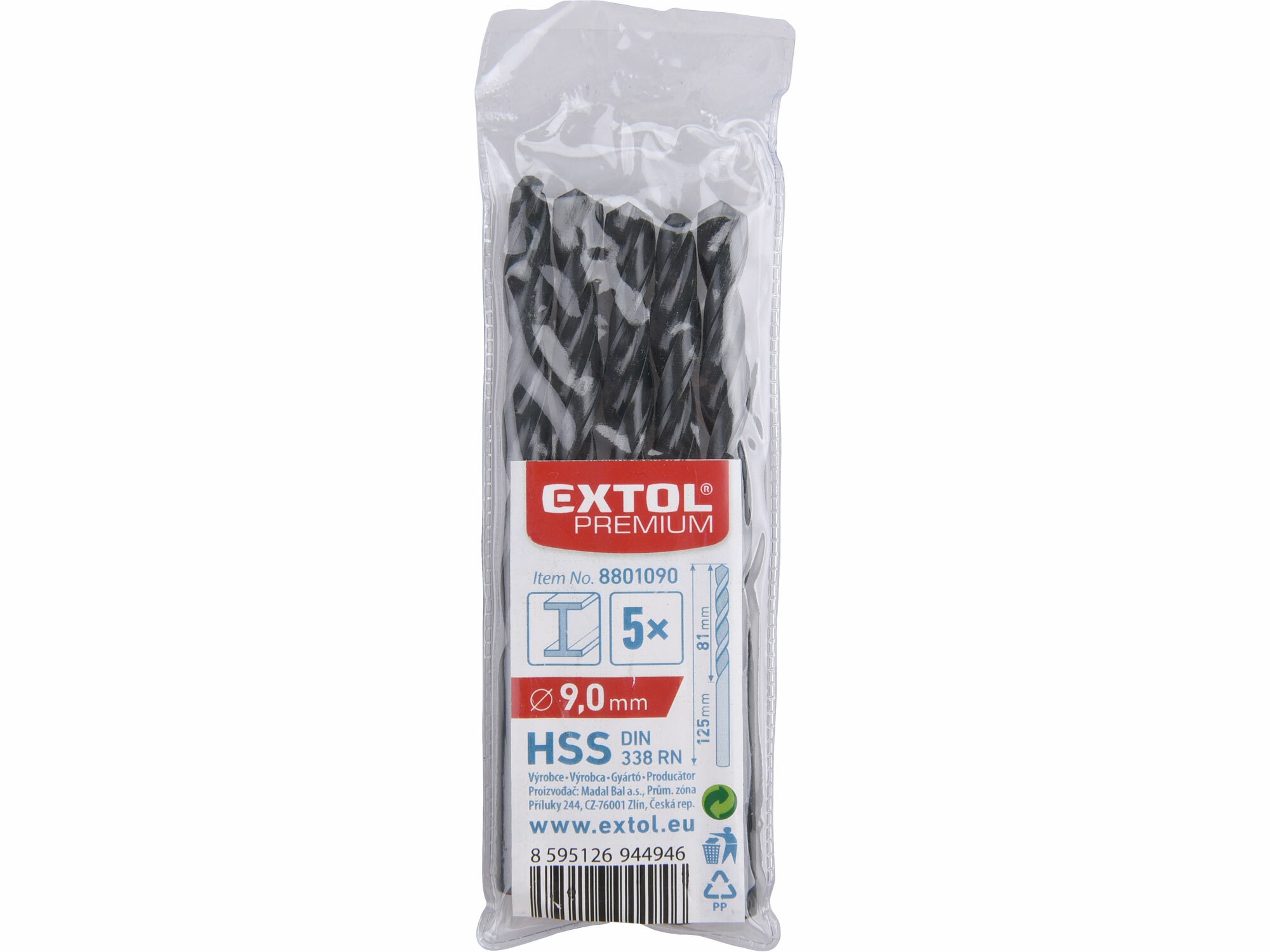 EXTOL PREMIUM 8801090 Vrták do kovu 5ks, HSS, DIN338, Ø9,0mm