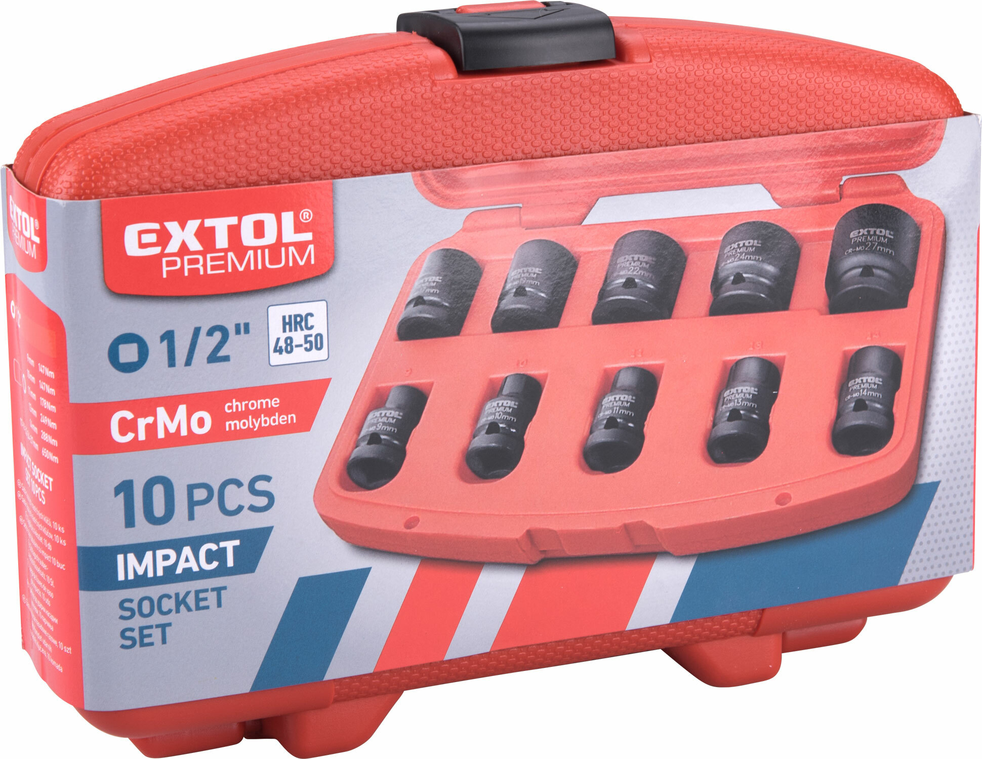 EXTOL PREMIUM 8818131 Hlavice nástrčné rázové, 1/2", 10ks