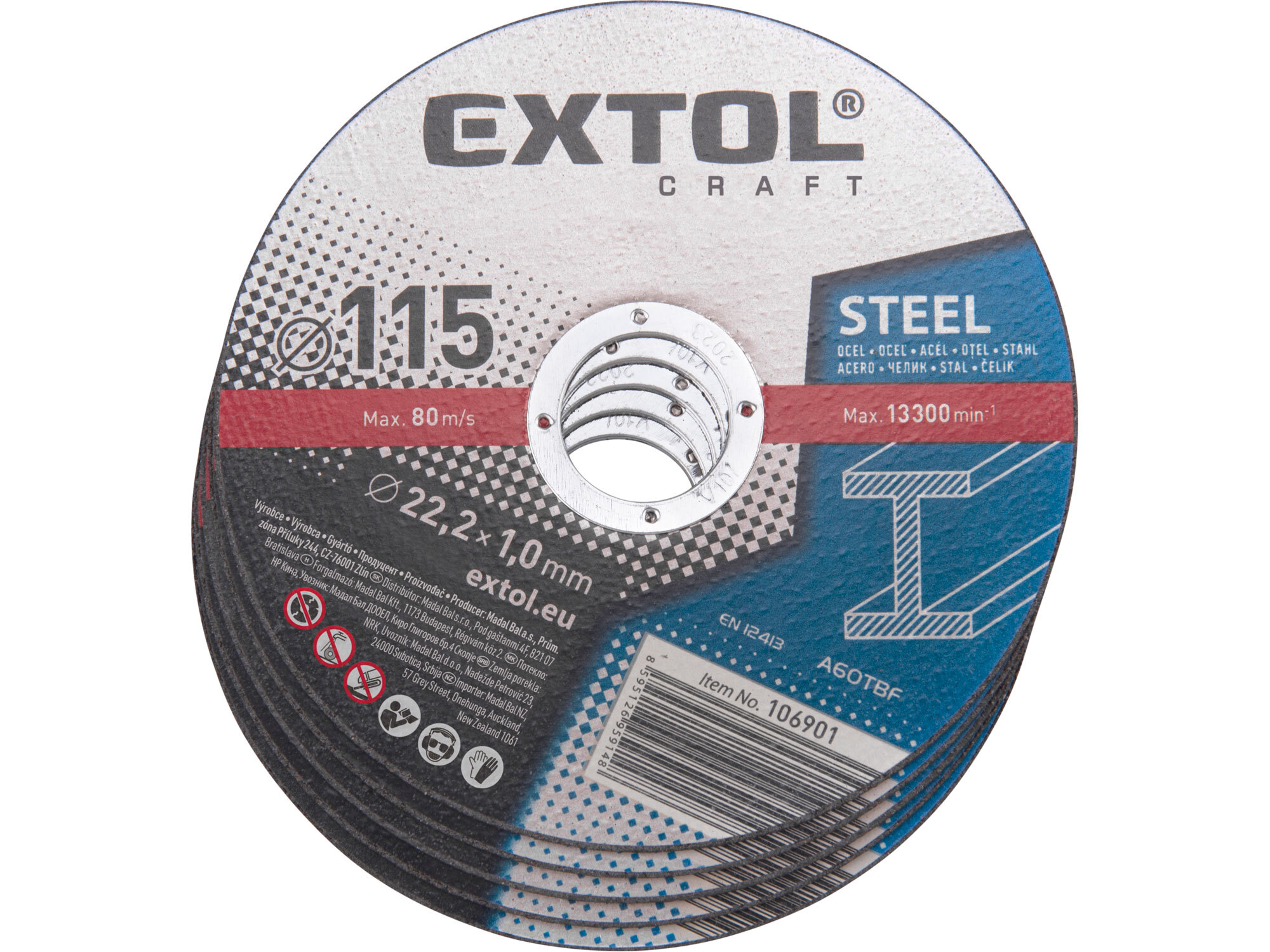 EXTOL CRAFT 106901 Kotúč rezný na kov 5ks, 115x1,0mm