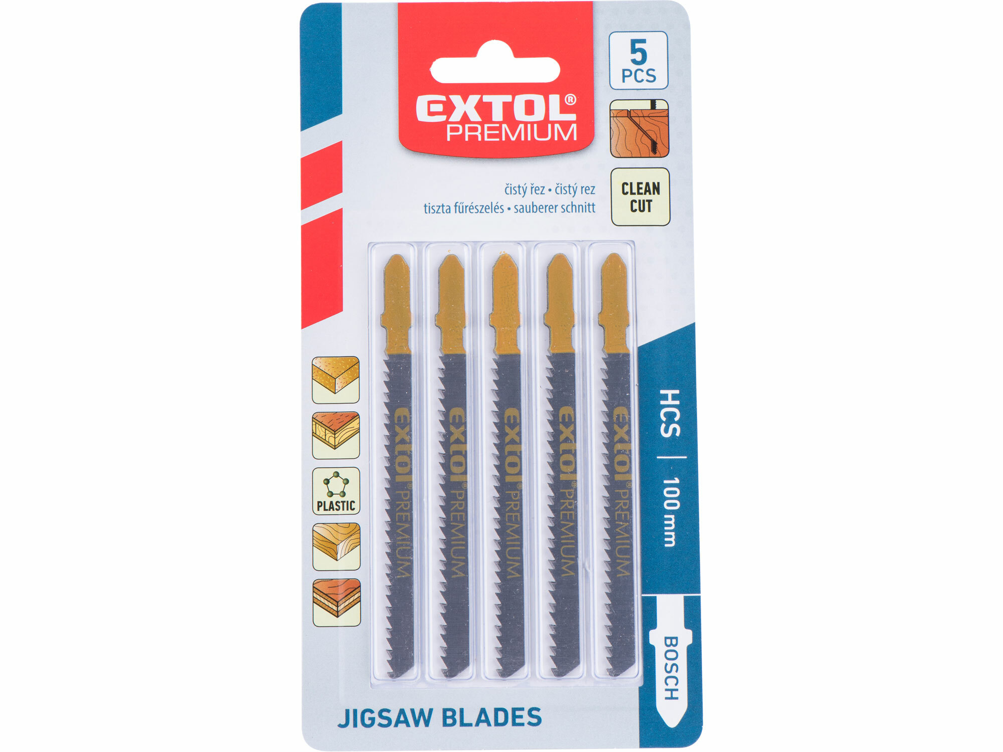 EXTOL PREMIUM 8805001 List pílový do priamočiarej pílky 5ks, HCS 75mm, čistý rez, úchyt BOSCH