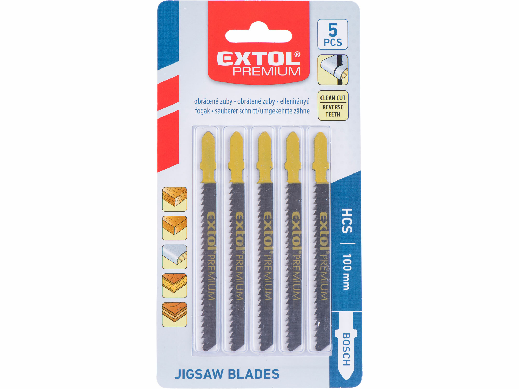 EXTOL PREMIUM 8805005 List pílový do priamočiarej pílky 5ks, HCS 75mm, obrát. zuby, úchyt BOSCH