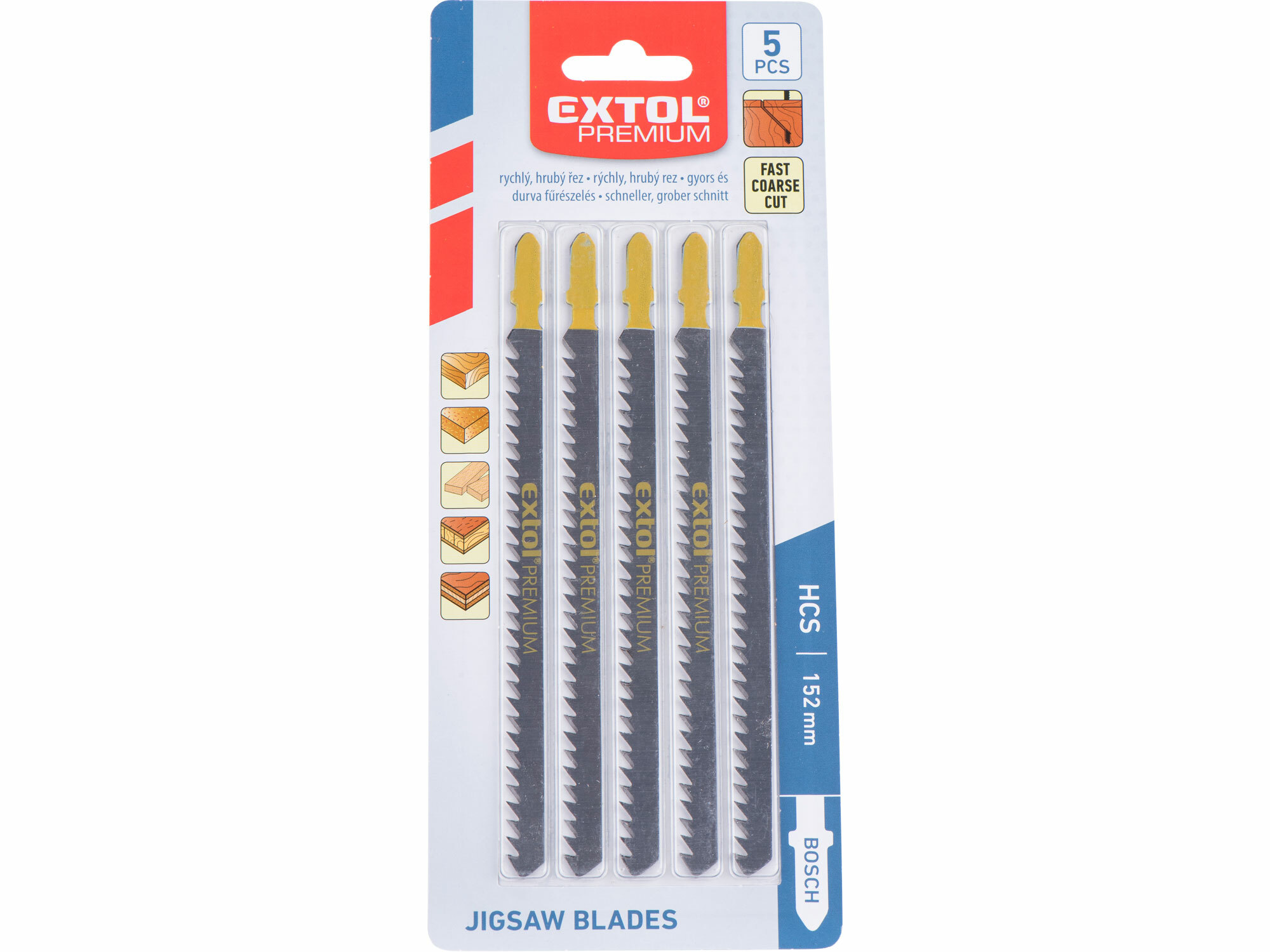EXTOL PREMIUM 8805012 List pílový do priamočiarej pílky 5ks, HCS 126mm, hrubý rez, úchyt BOSCH
