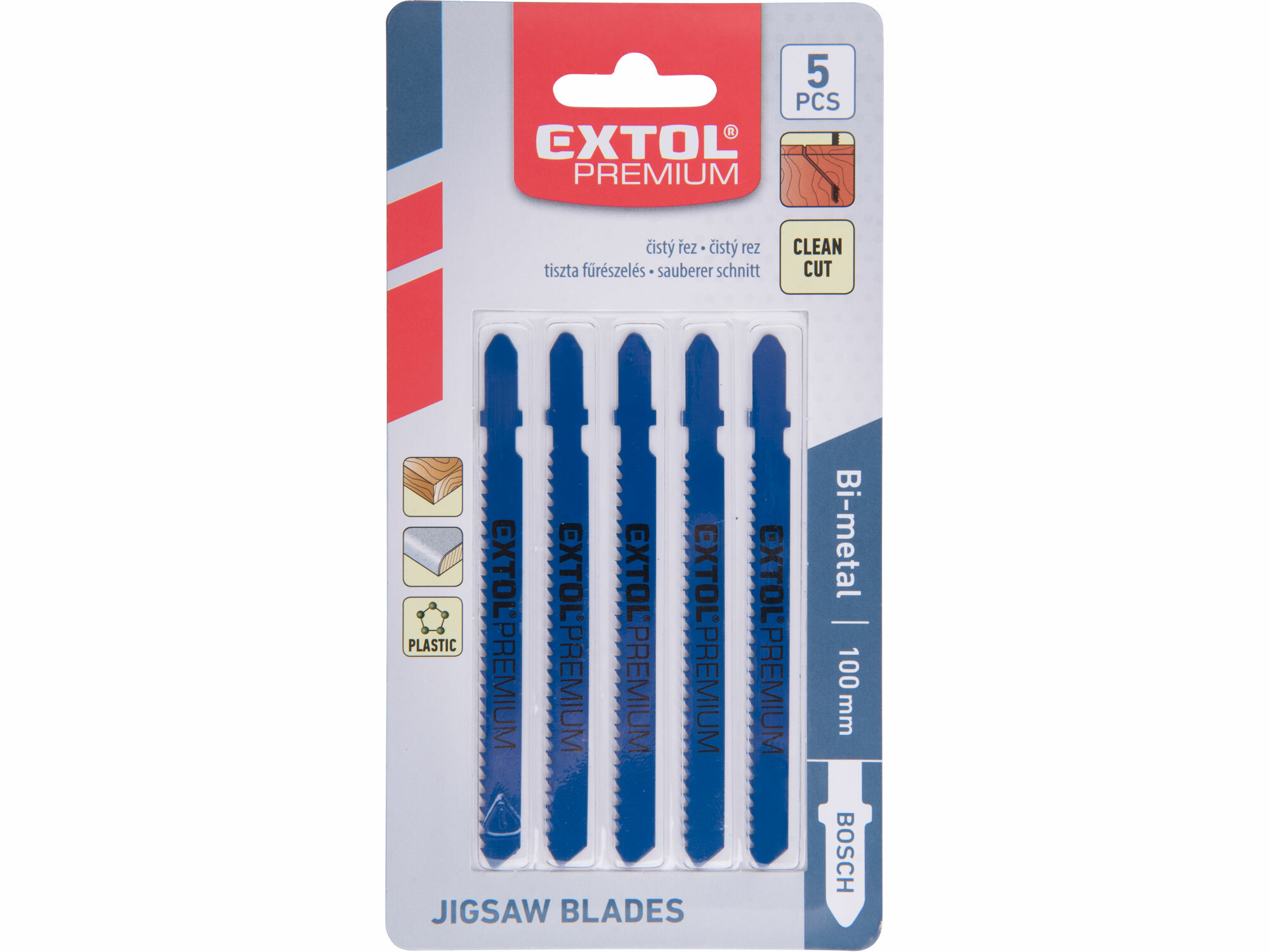 EXTOL PREMIUM 8805203 List pílový do priamočiarej pílky 5ks, BiM 75mm, čistý rez, úchyt BOSCH