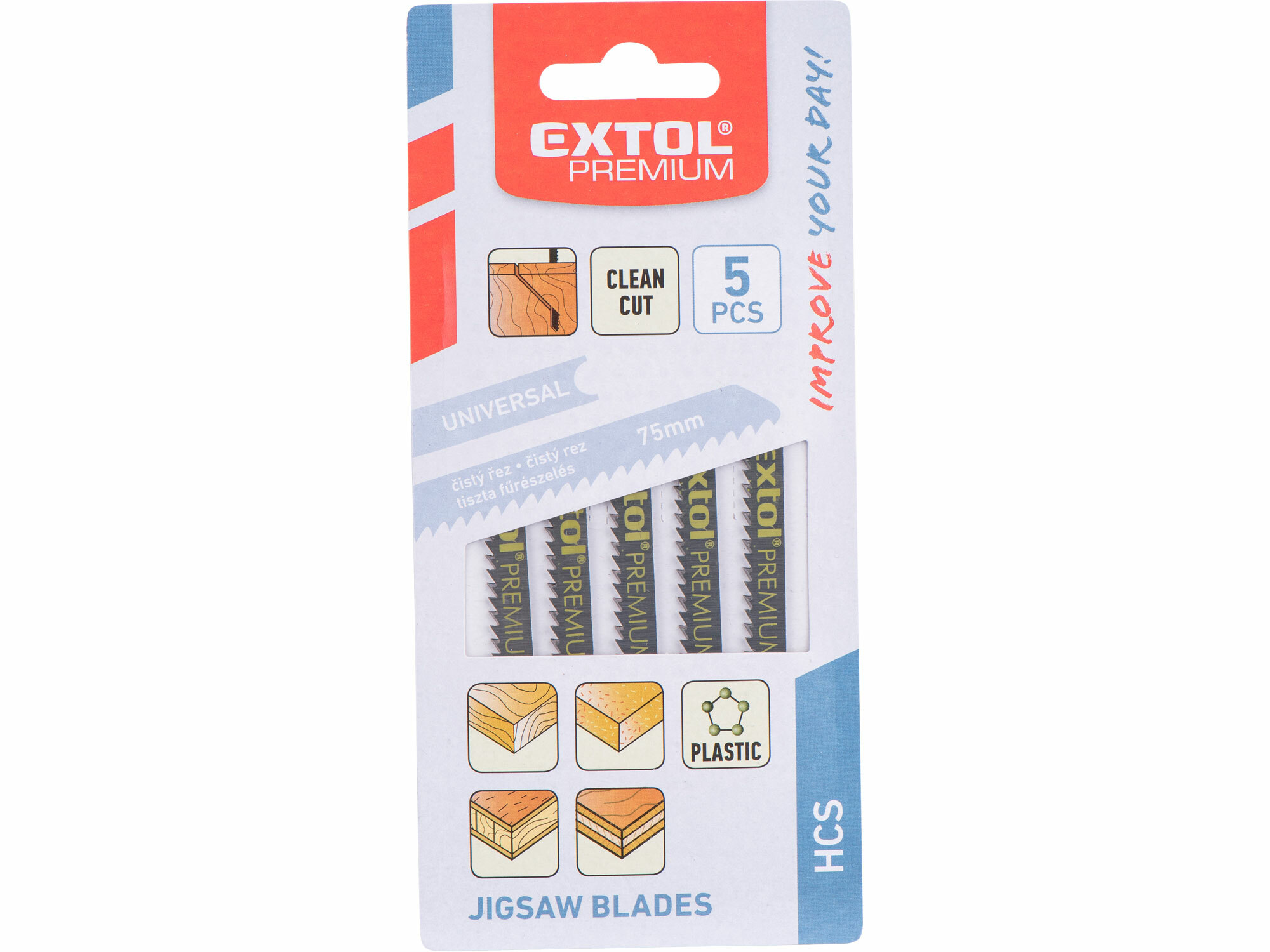 EXTOL PREMIUM 8805501 List pílový do priamočiarej pílky 5ks, HCS 75mm, čistý rez, úchyt UNIVERSAL