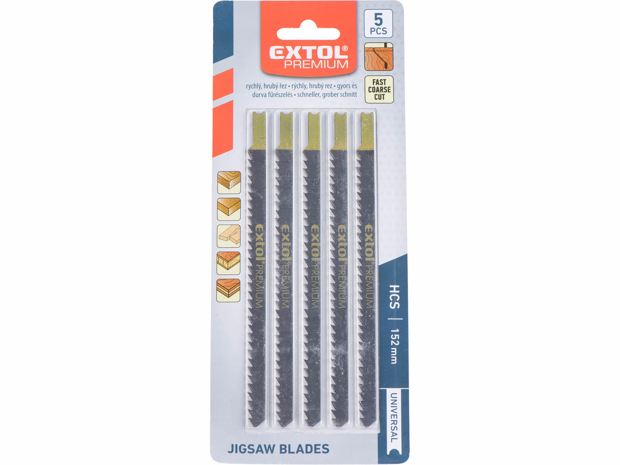 EXTOL PREMIUM 8805512 List pílový do priamočiarej pílky 5ks, HCS 126mm, hrubý rez, úchyt UNIVERSAL