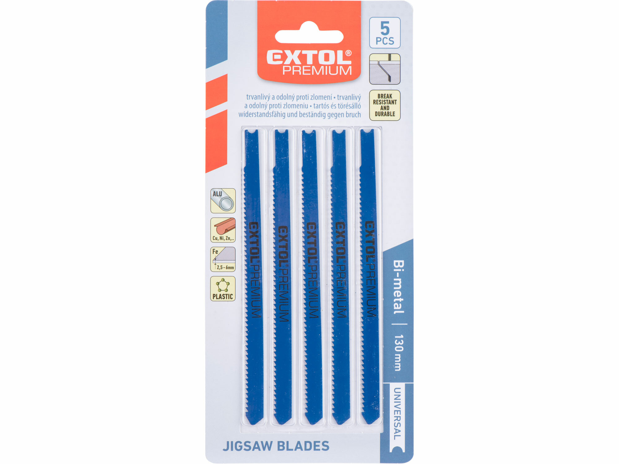 EXTOL PREMIUM 8805705 List pílový do priamočiarej pílky 5ks, BiM 106mm, úchyt UNIVERSAL