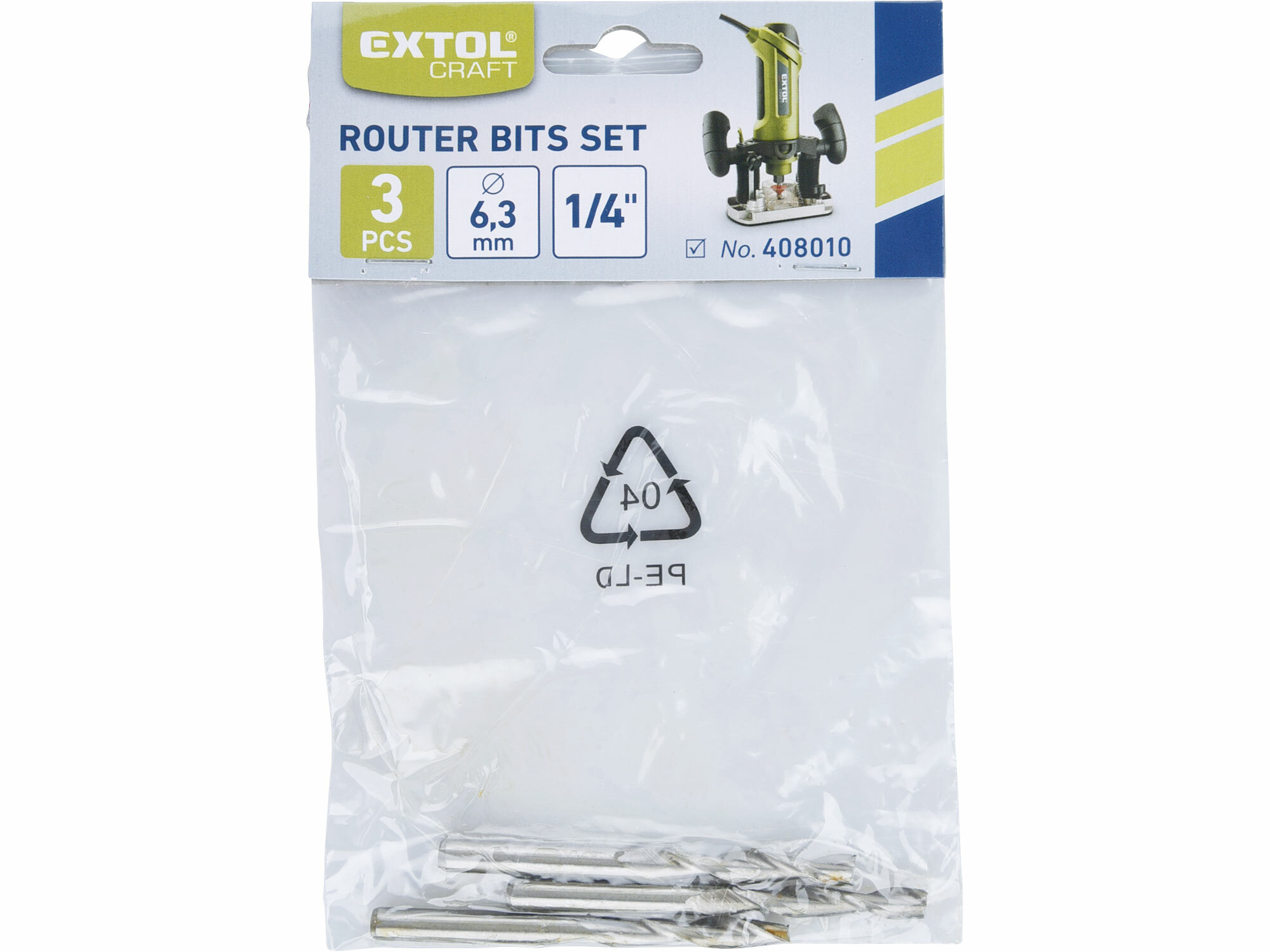 EXTOL CRAFT 44097 Frézy stopkové, sada 3ks 6,35mm (1/4")