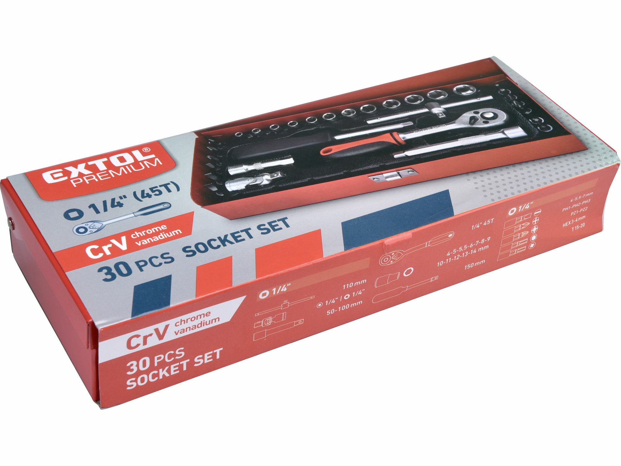 EXTOL PREMIUM 8818361 Sada nástrčných a zástrčných kľúčov, 1/4", 30ks