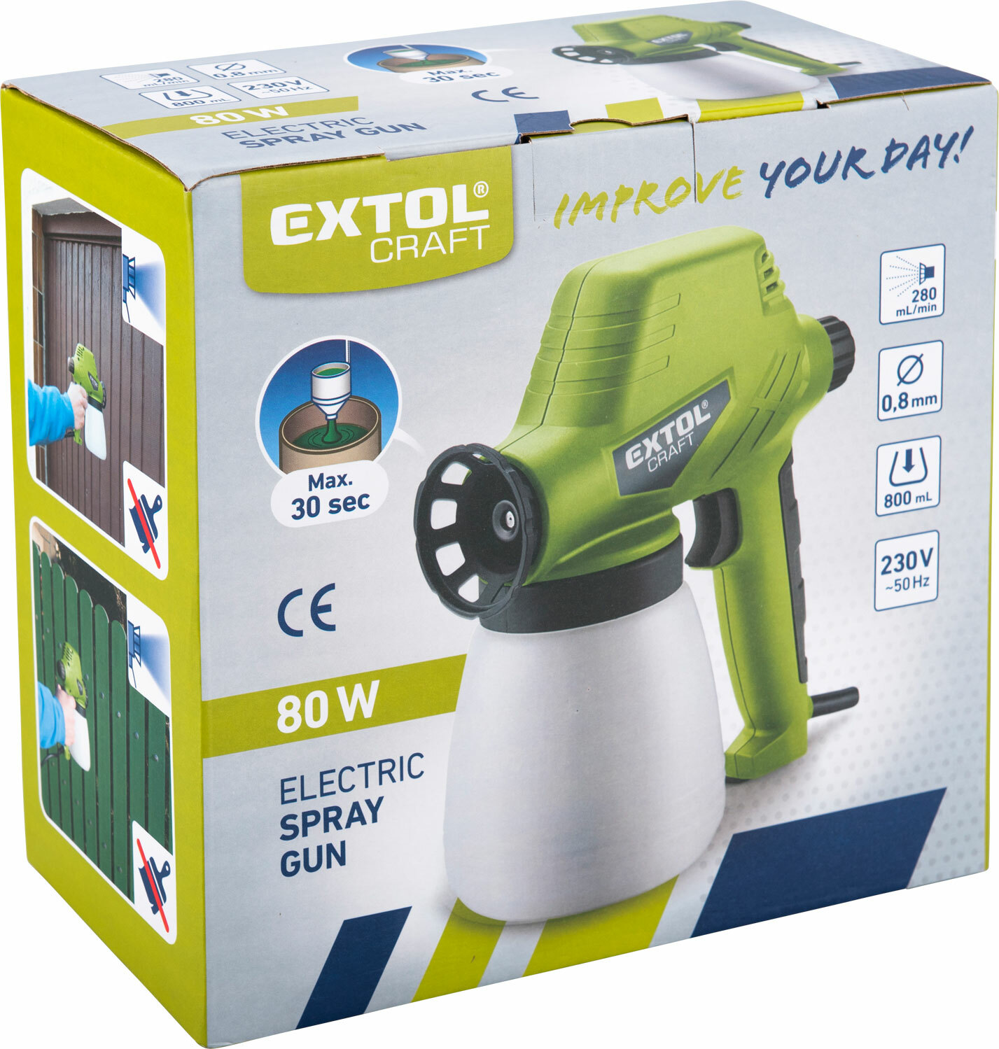 EXTOL CRAFT 412113 Pištoľ striekacia, príkon 80W, nádobka 800ml, 280ml/min, dýza 0,8mm