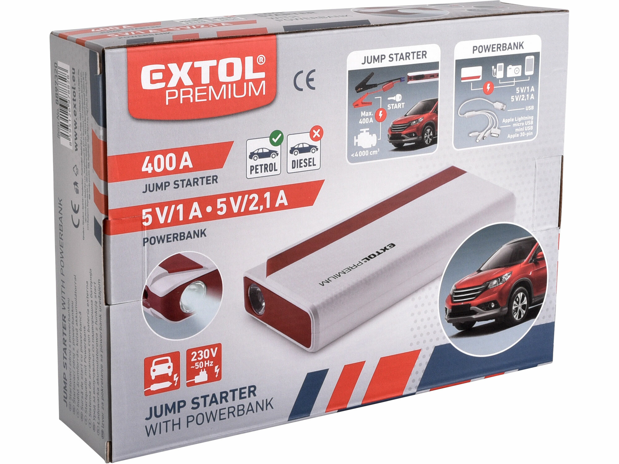 EXTOL PREMIUM 8897320 Štartovací zdroj s powerbankou, 9000mAh, 200A, max.400A