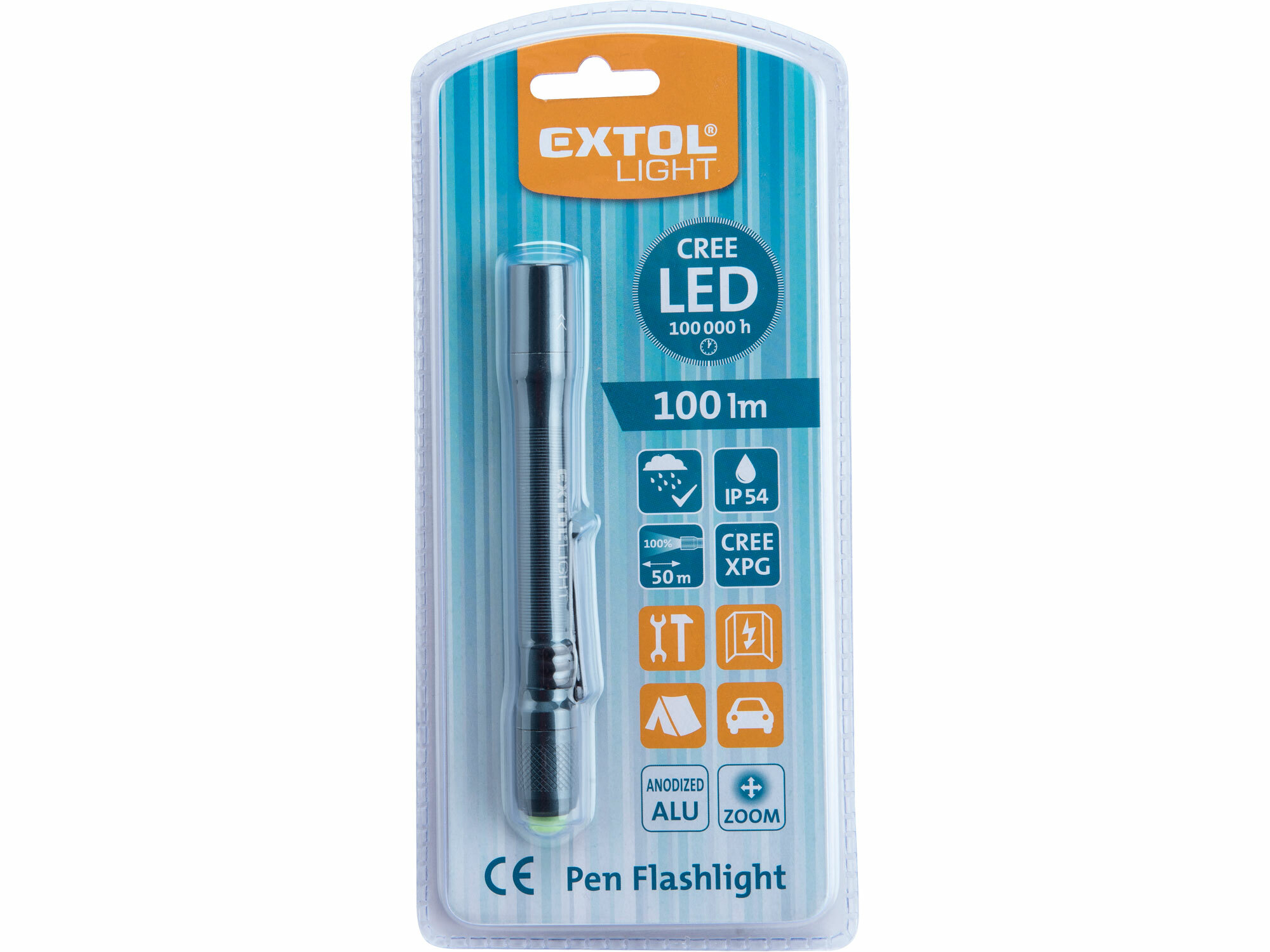 EXTOL LIGHT 43152 Svietidlo hliníkové, XPG CREE LED, 100lm, 2xAAA, IP54