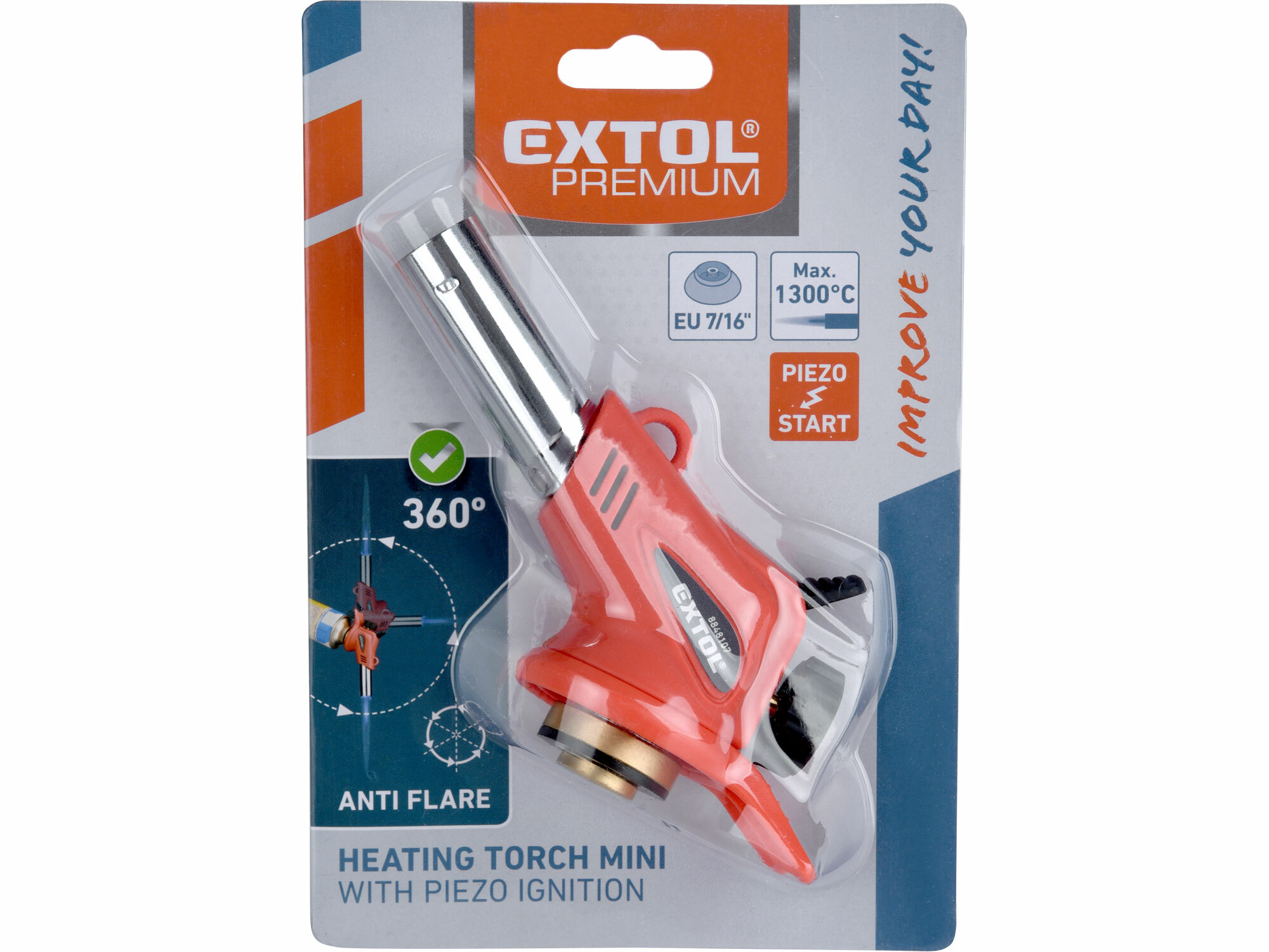 EXTOL PREMIUM 8848107 Horák s piezo zapaľovaním, pre plynové kartuše s EU závitom 7/16", výkon 1,1kW, spotreba 80g/h