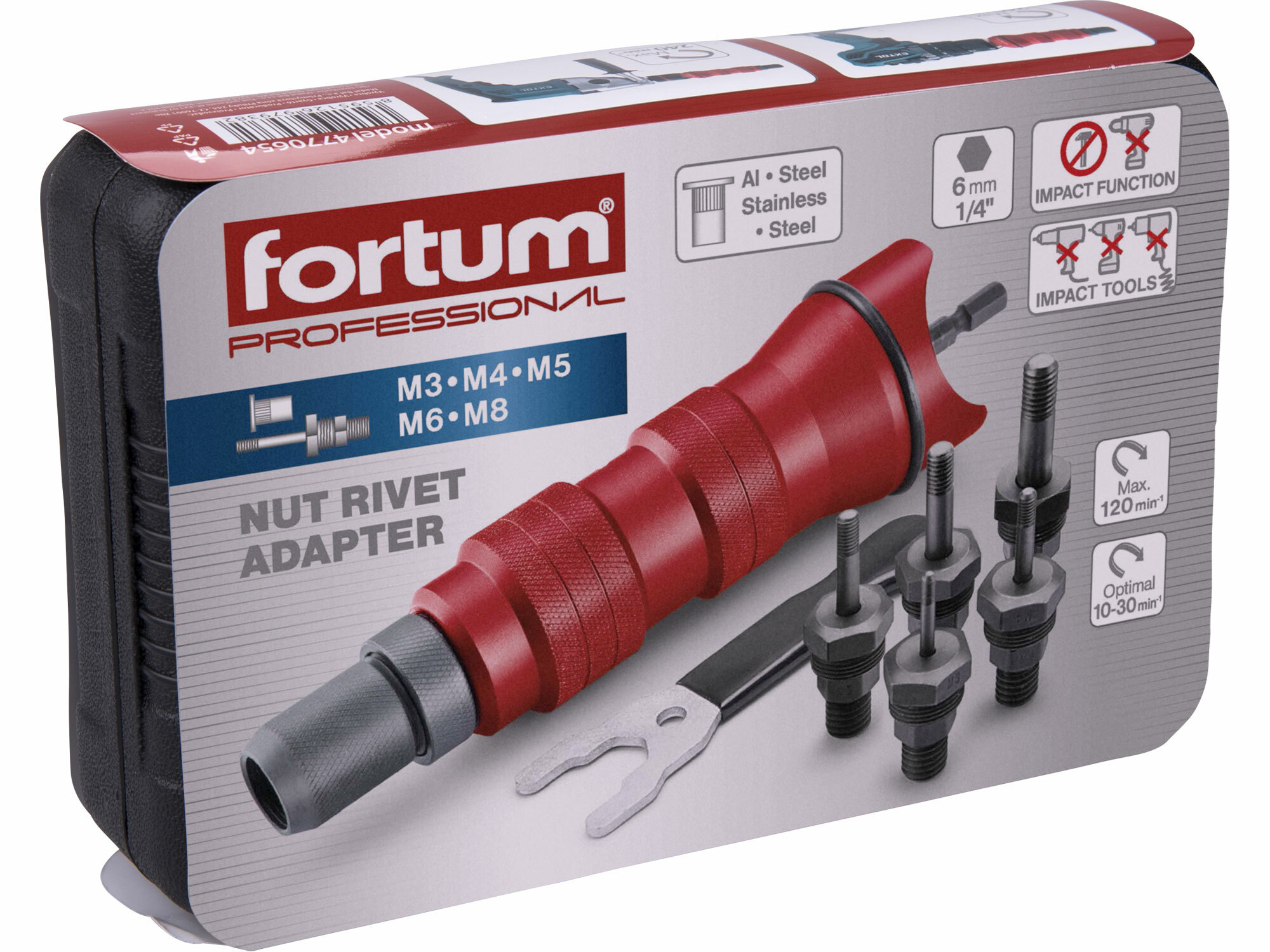 FORTUM 4770654 Nadstavec na nitovanie do vŕtačky, M3-M8
