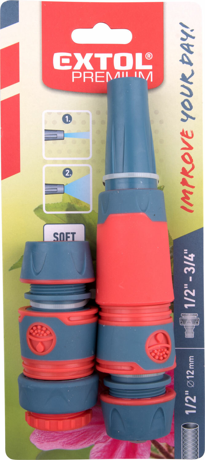 EXTOL PREMIUM 8876490 Postrekovač záhradný + rýchlospojky na hadicu plastové, 4-dielna sada, 1/2''