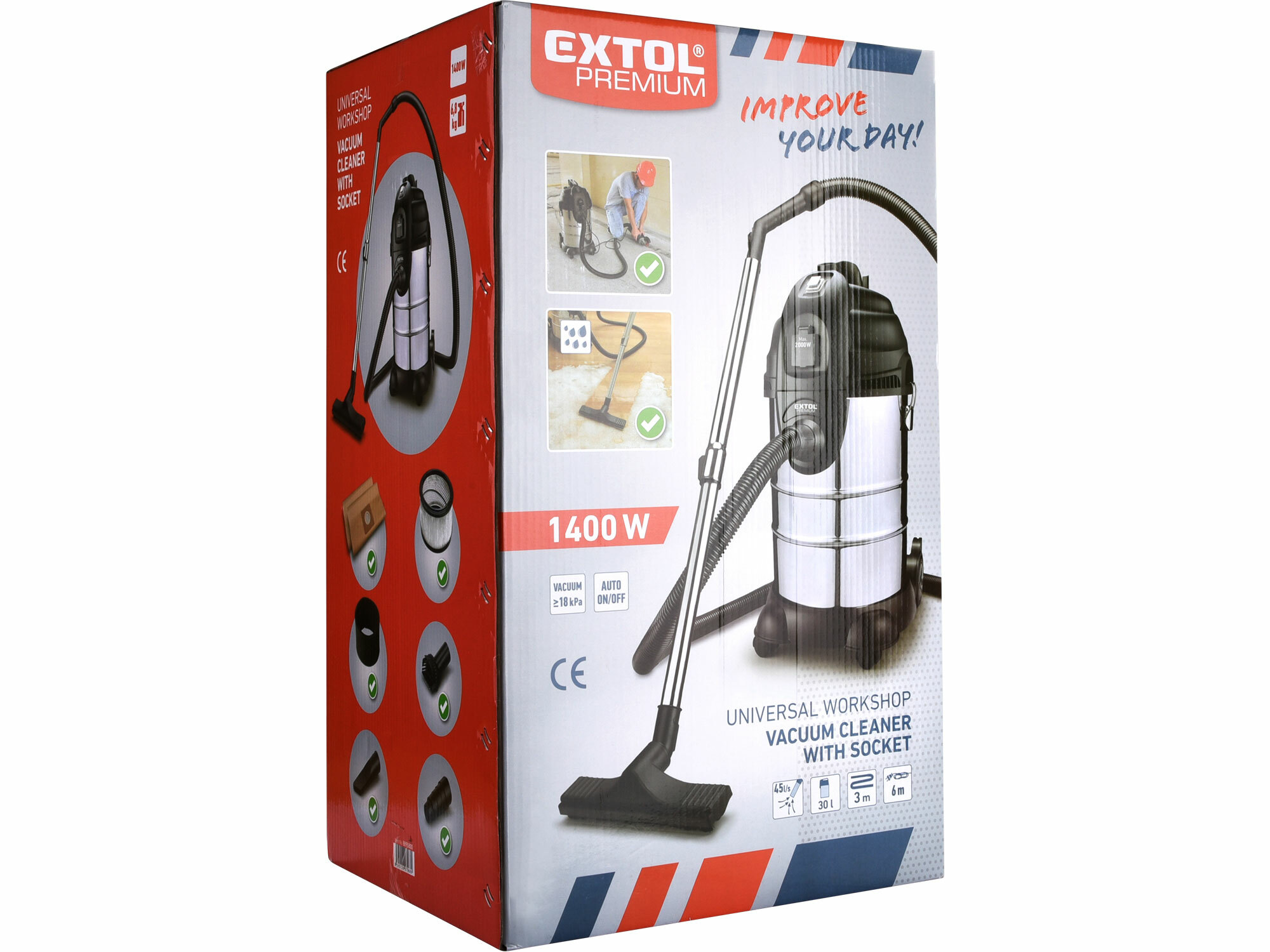 EXTOL PREMIUM 8895800 Vysávač dielenský, príkon 1400W, 30L, suché/mokré vysávanie