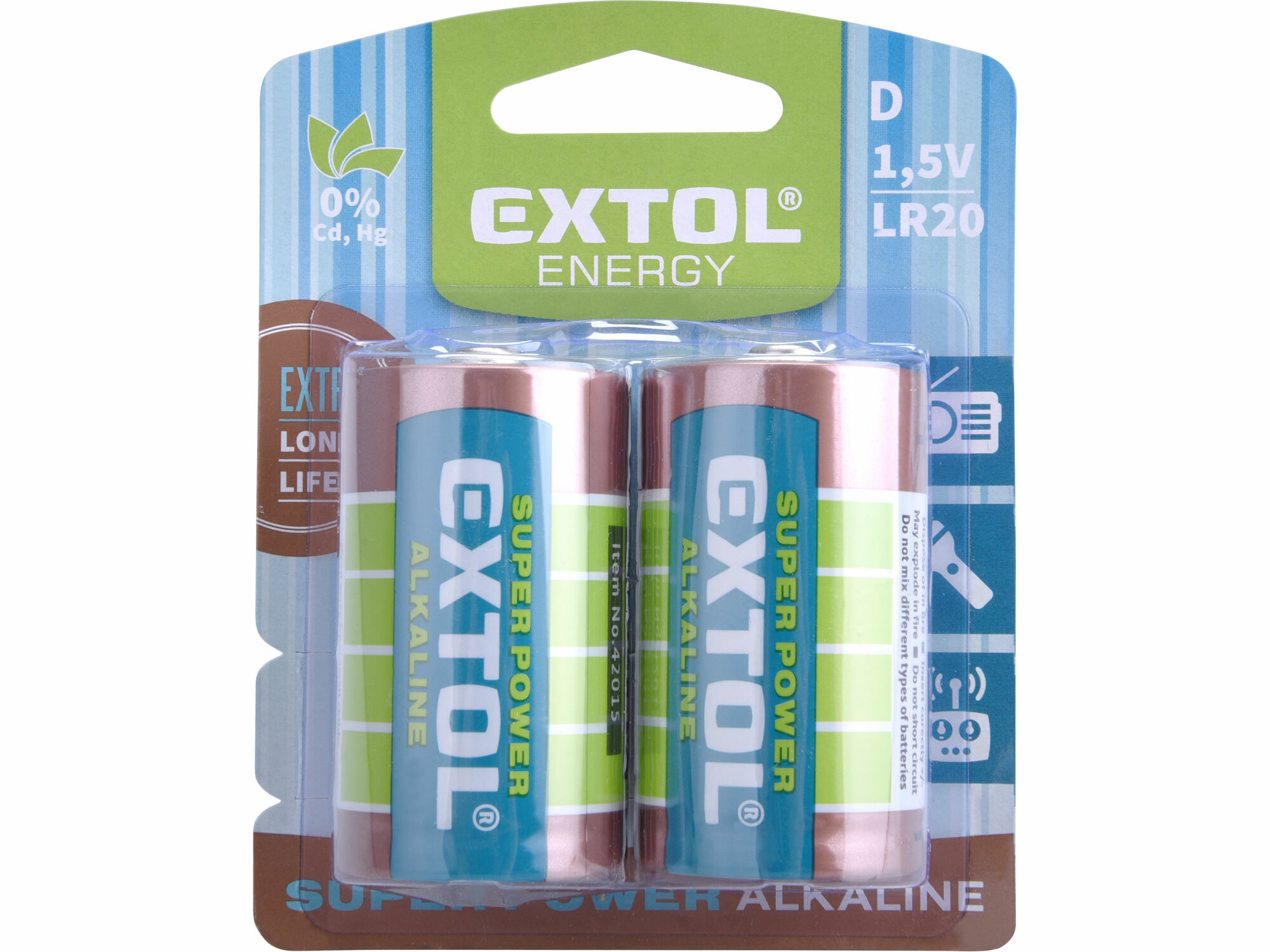 EXTOL ENERGY 42015 Batéria alkalická 2ks, 1,5V, typ D