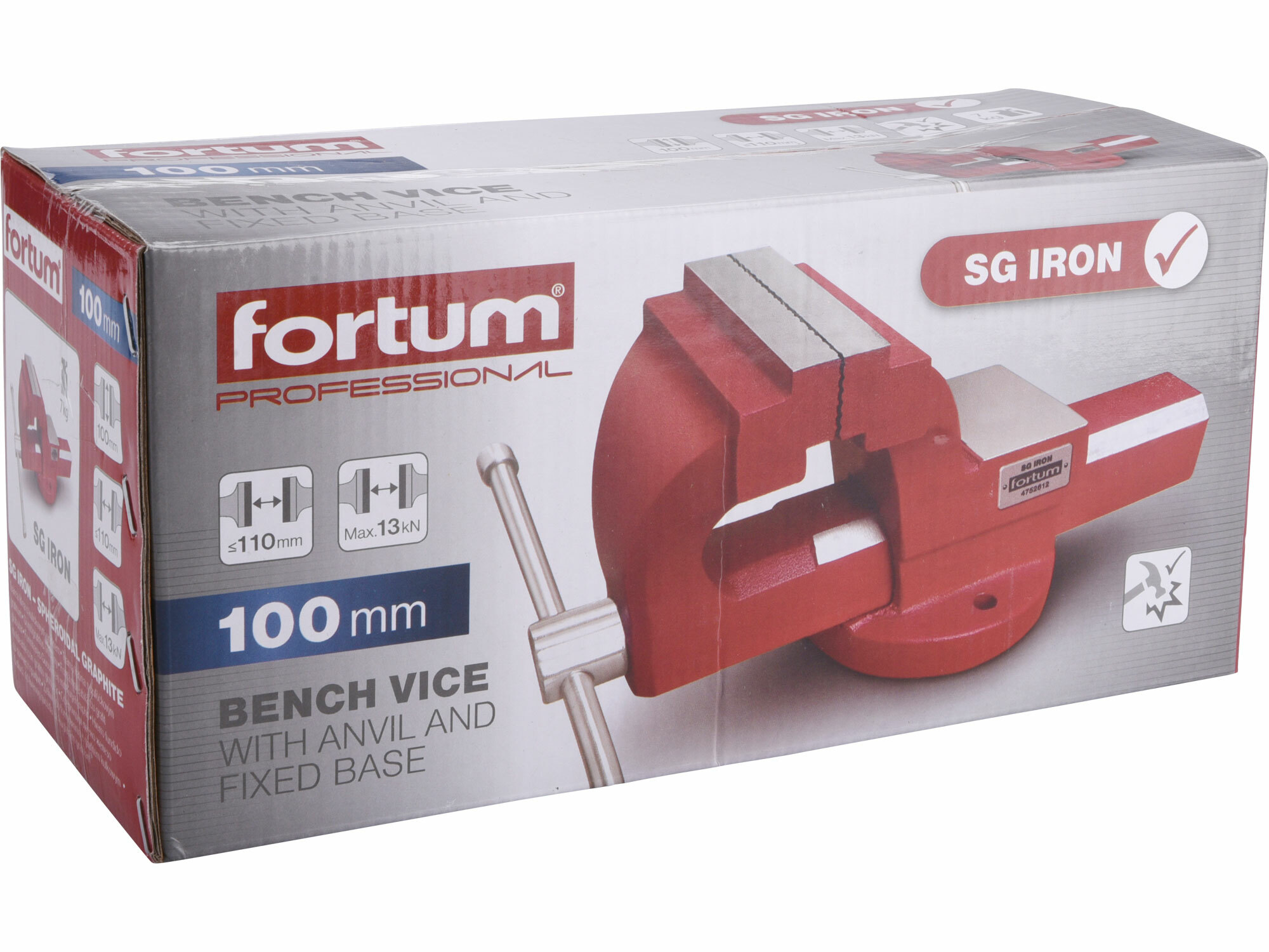 FORTUM 4752612 Zverák pevný 100mm s kovadlinou