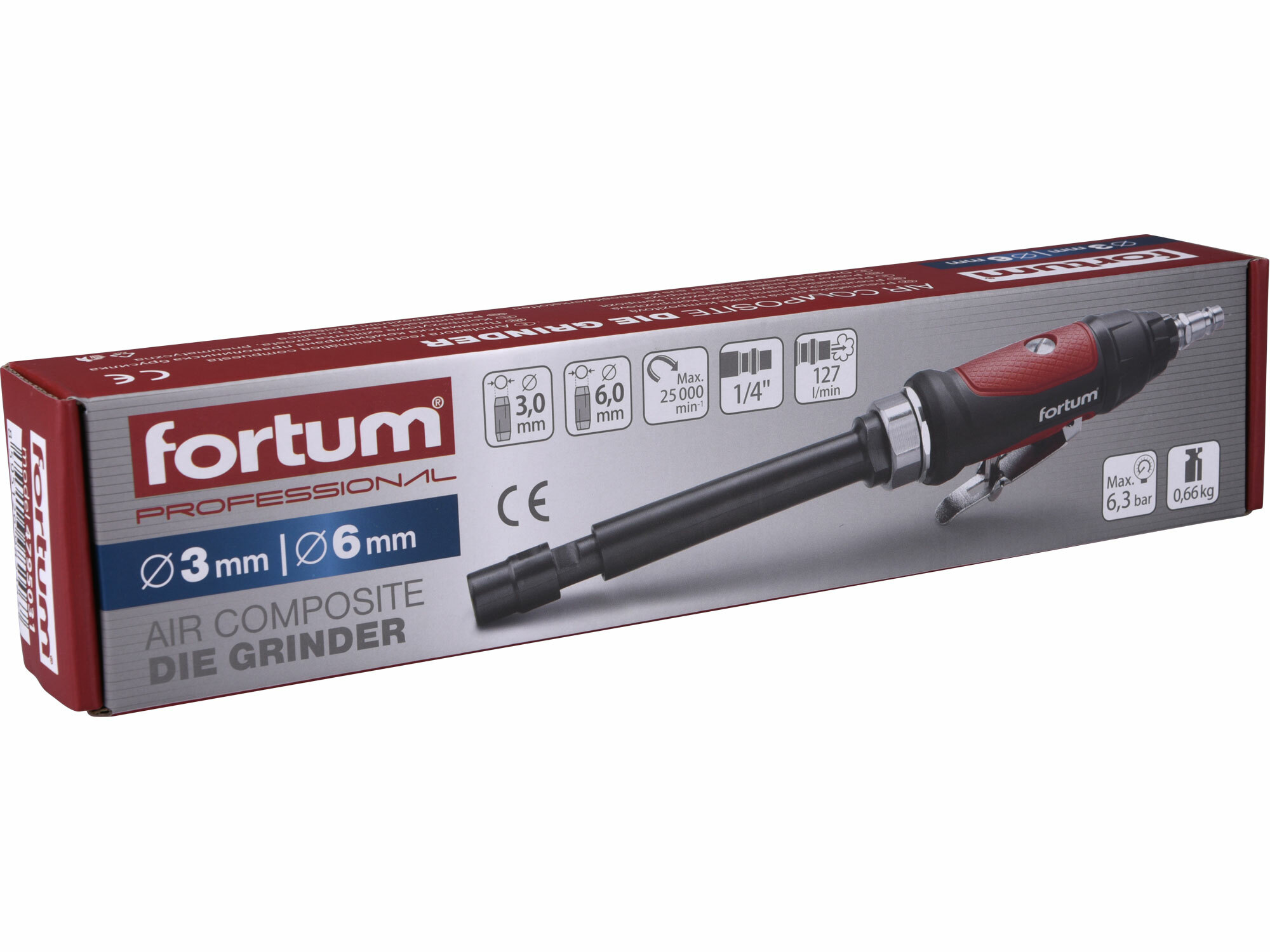 FORTUM 4795031 Brúska priama pneumatická predĺžená, otáčky 19000-25000/min