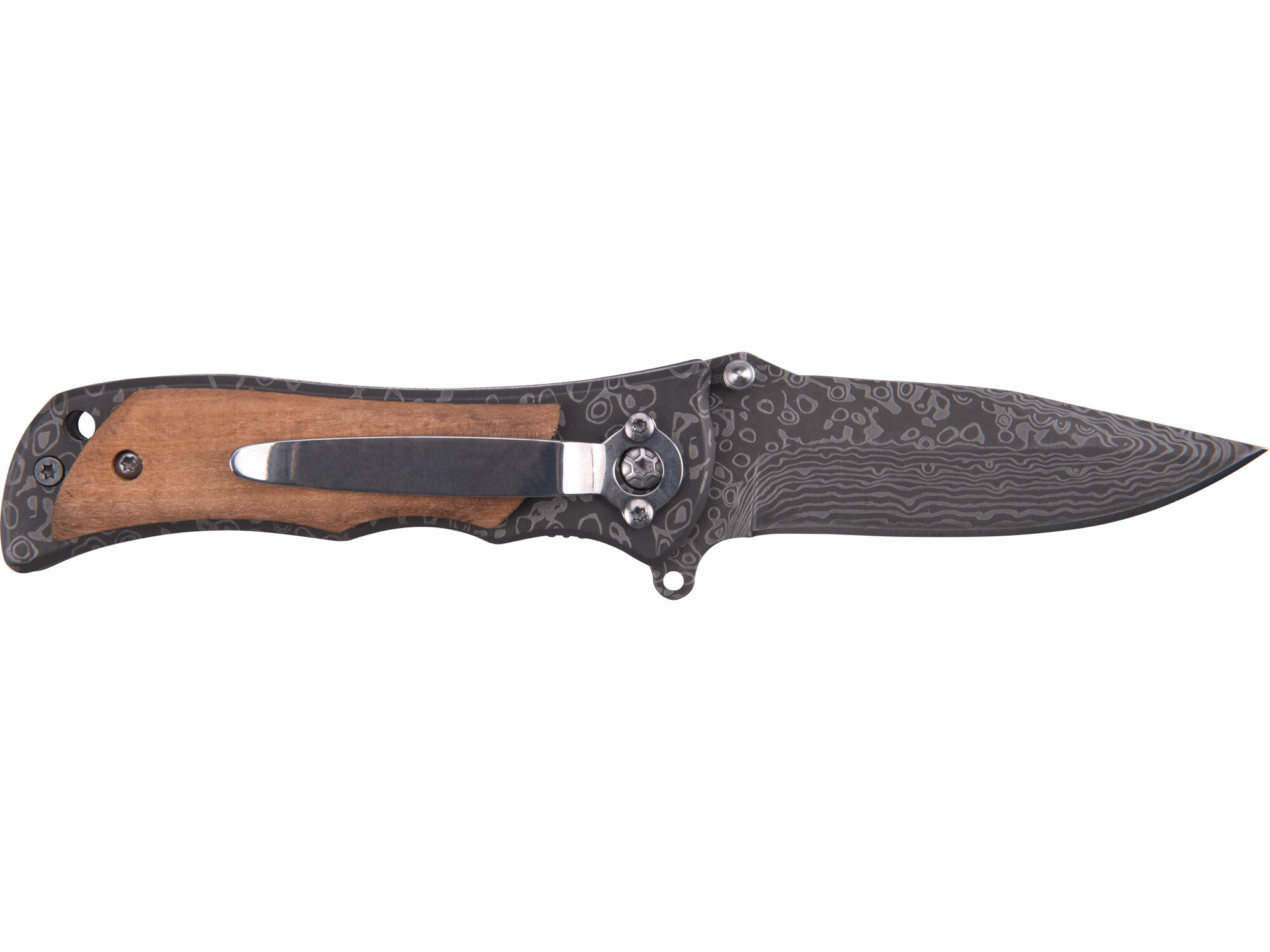 EXTOL PREMIUM 8855121 Nož zatvárací s poistkou 160mm, vzor damašková oceľ, klip na opasok