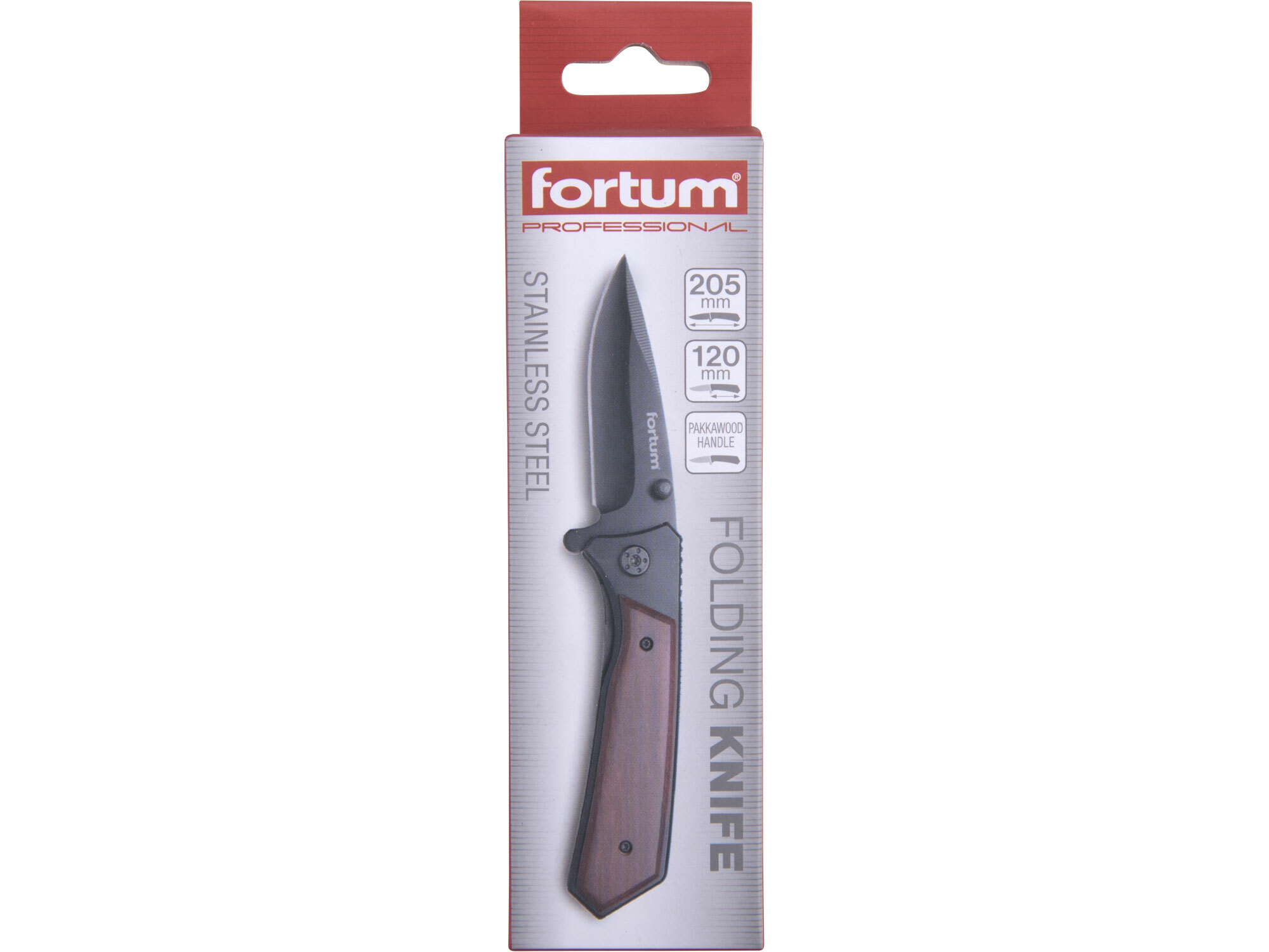 FORTUM 4780301 Nož zatvárací s poistkou 205mm, klip na opasok, rukoväť z Pakka dreva