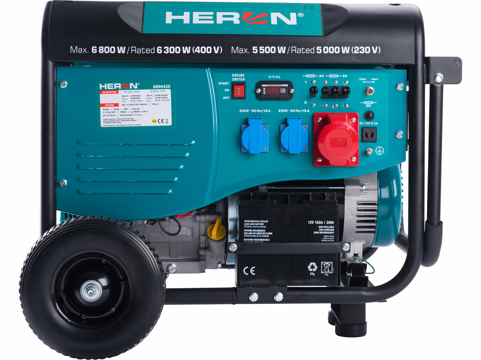 HERON 8896420 Elektrocentrála rámová benzínová 3F, 6,8kW/6,3kW, elektrický štart