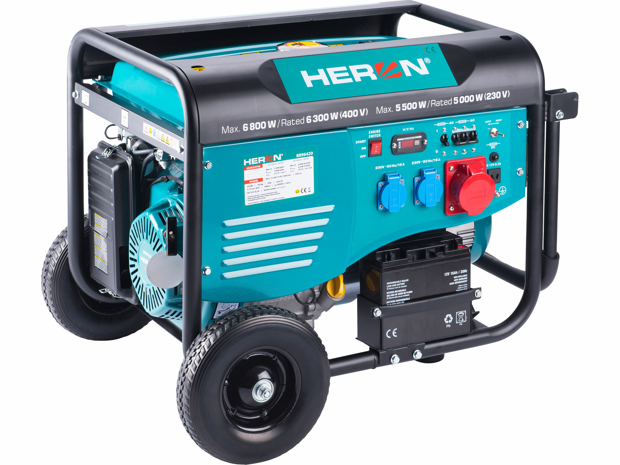 HERON 8896420 Elektrocentrála rámová benzínová 3F, 6,8kW/6,3kW, elektrický štart