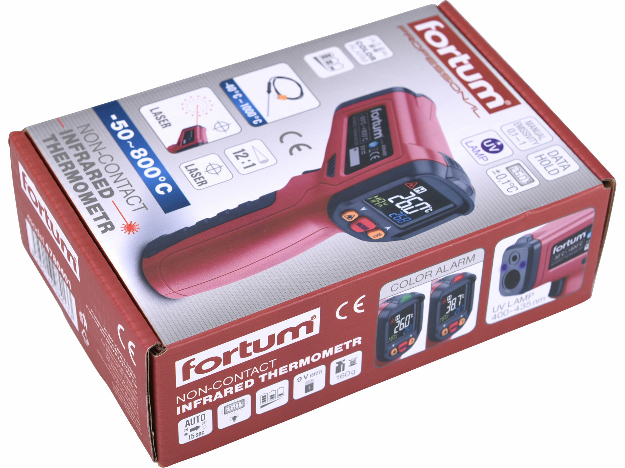 FORTUM 4780401 Merač teploty bezkontaktný, rozsah -50°C až 800°C