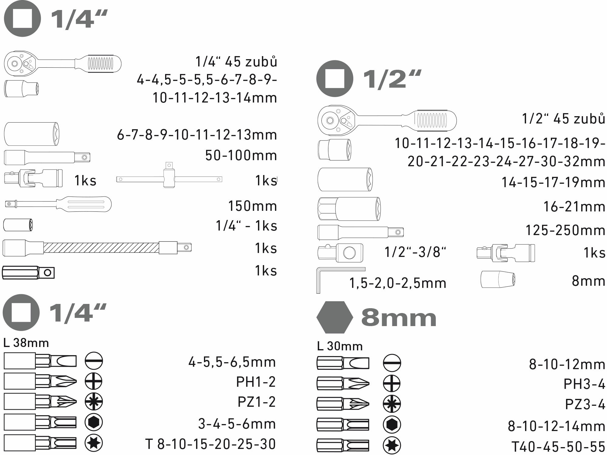 EXTOL CRAFT 918094 Sada nástrčných a zástrčných kľúčov, 94-dielna