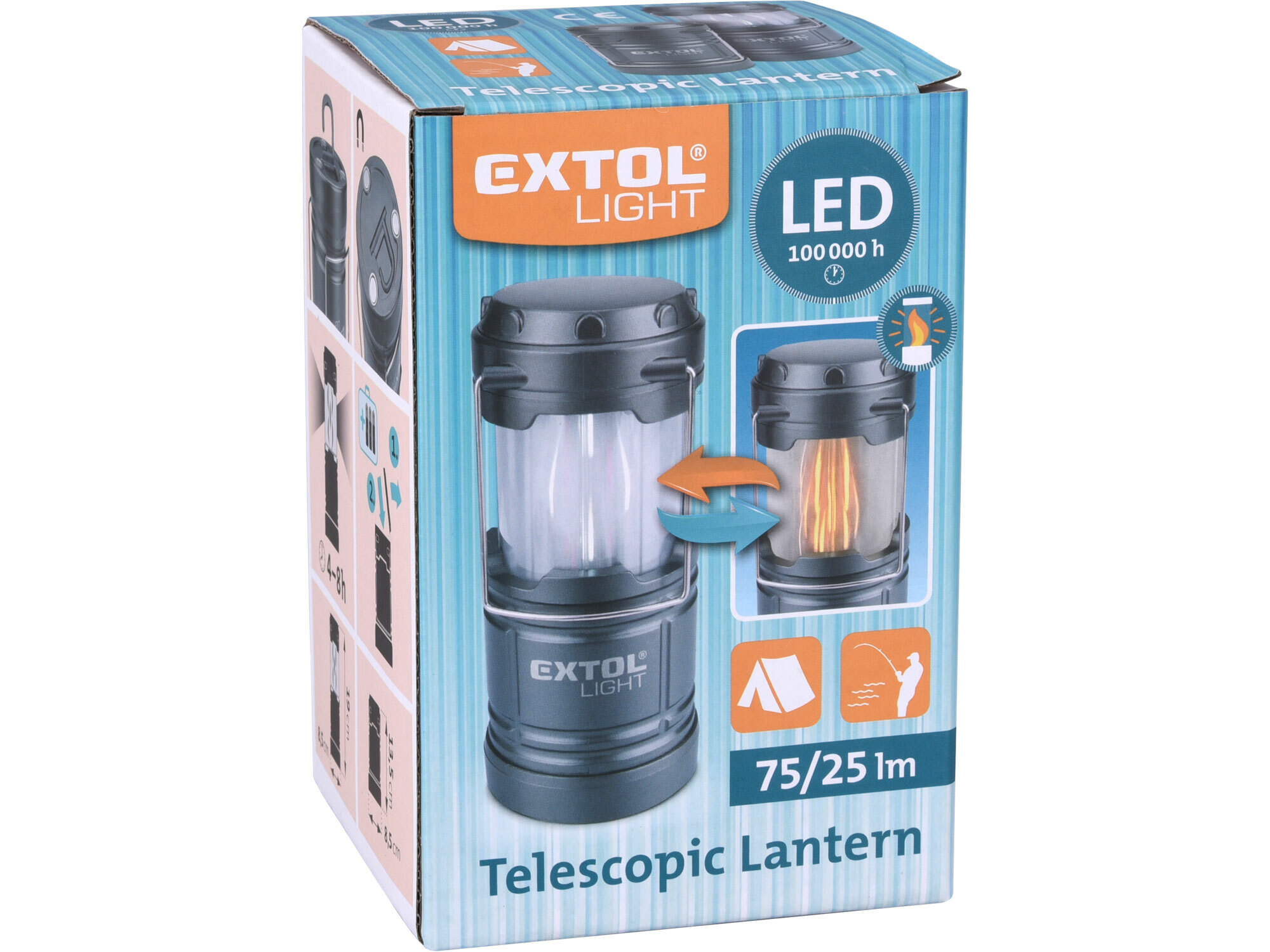 EXTOL LIGHT 43158 Svietidlo kempingové, 75lm, efekt "plameň" (25lm), 3x1,5V AA