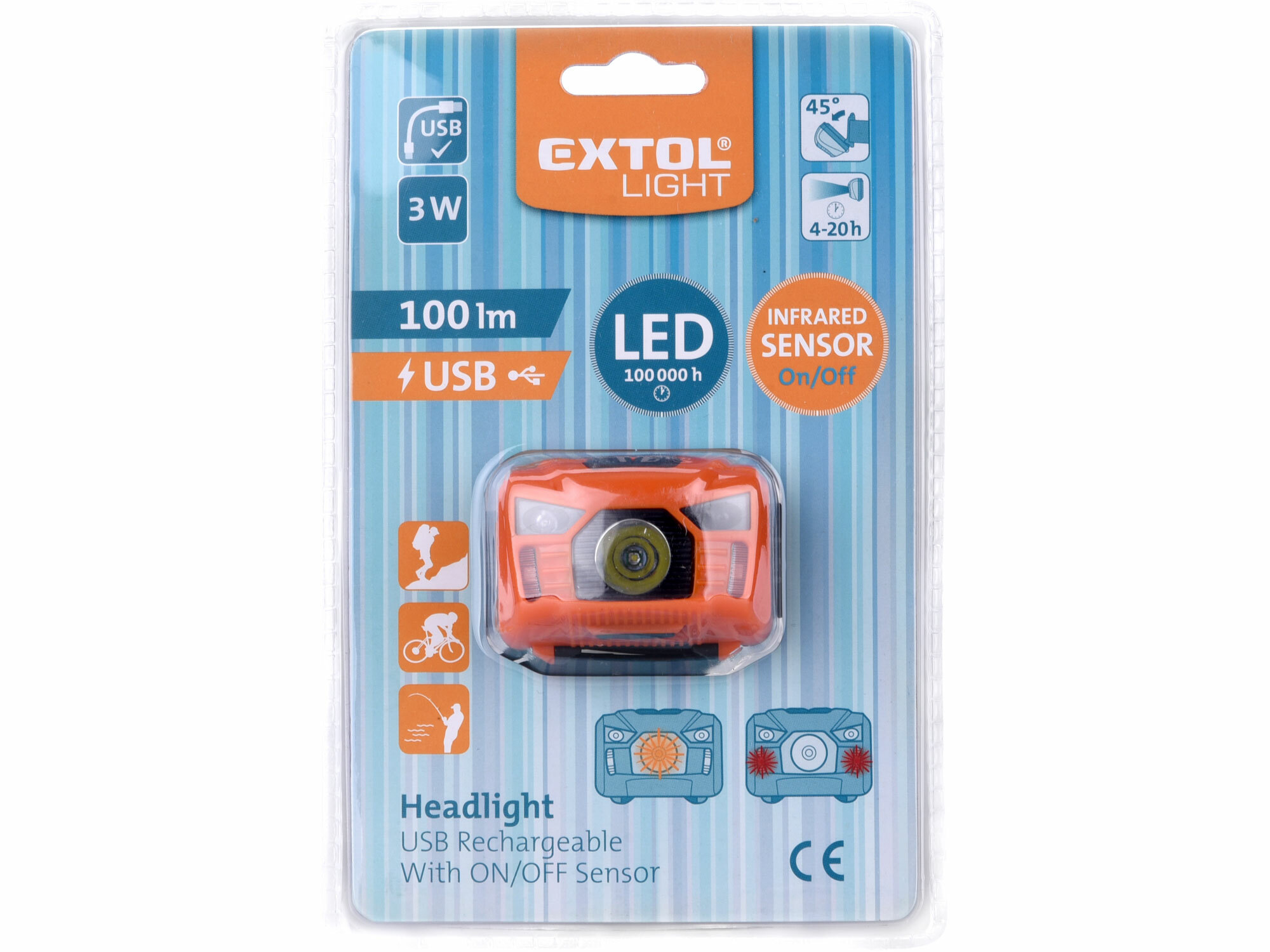 EXTOL LIGHT 43180 Čelovka nabíjateľná 3W LED, 3,7V/1,2Ah Li-ion