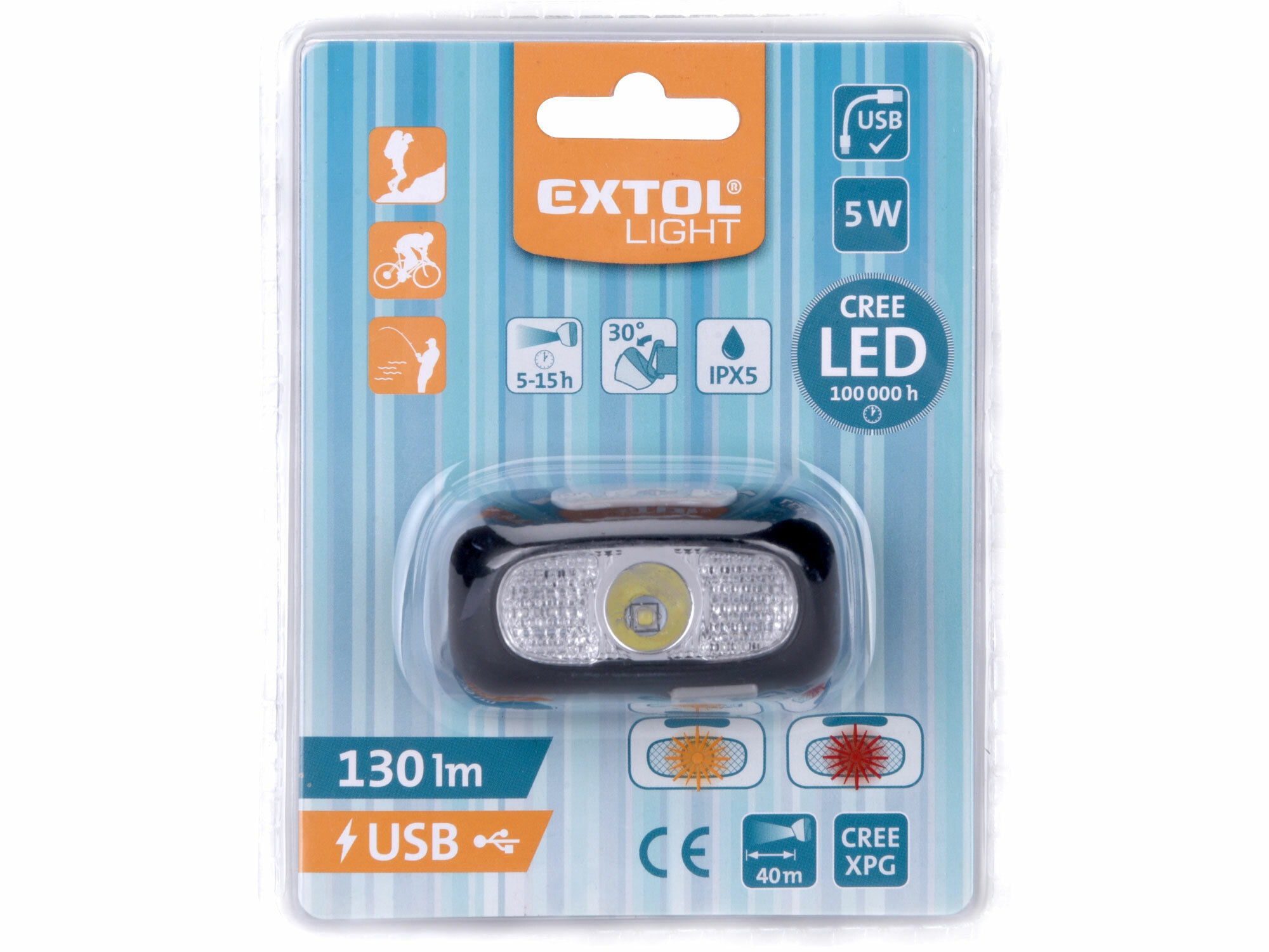 EXTOL LIGHT 43181 Čelovka nabíjateľná 5W CREE LED, 3,7V/1Ah Li-ion