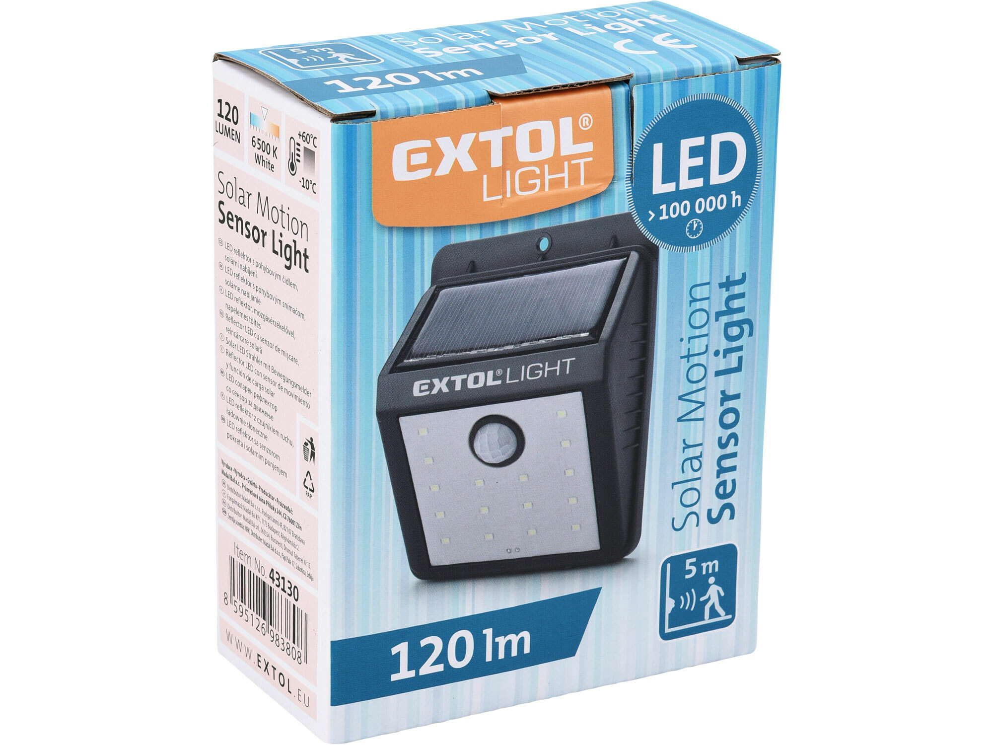 EXTOL LIGHT 43130 Svietidlo LED solárne s pohybovým senzorom, 16xLED, 120 lm, IPX4