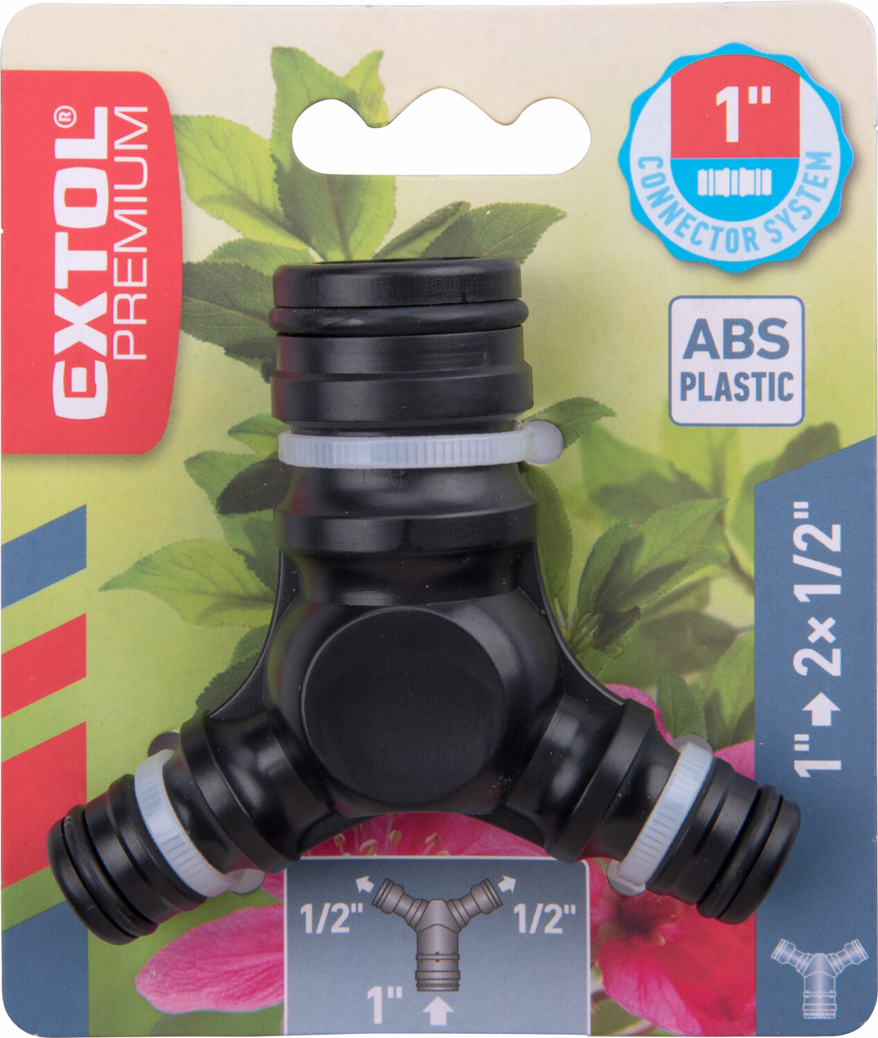EXTOL PREMIUM 8876513 Spojka na hadice plastová, redukcia z 1" na 1/2" a 3/4", trojcestná