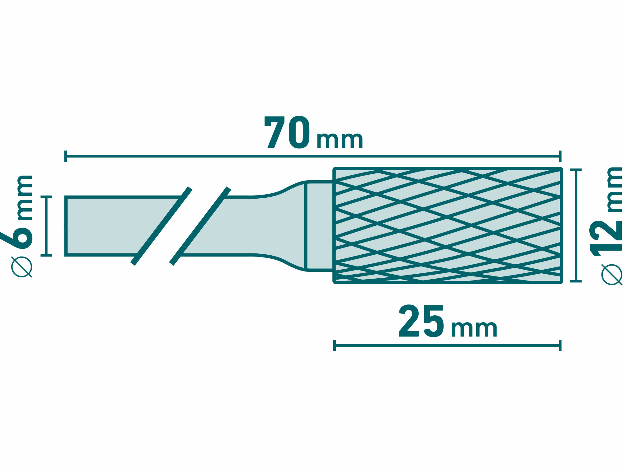 EXTOL INDUSTRIAL 8703715 Fréza karbidová valcová, Ø12mm, rezná dĺžka 25mm, stopka Ø6mm