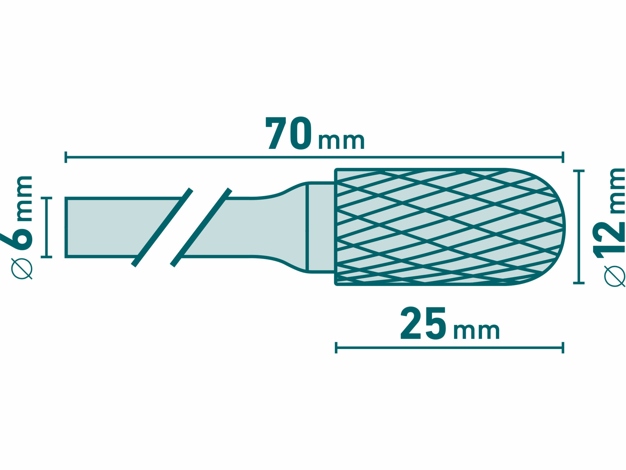 EXTOL INDUSTRIAL 8703725 Fréza karbidová valcová, pologuľaté čelo, Ø12mm, rezná dĺžka 25mm, stopka Ø6mm