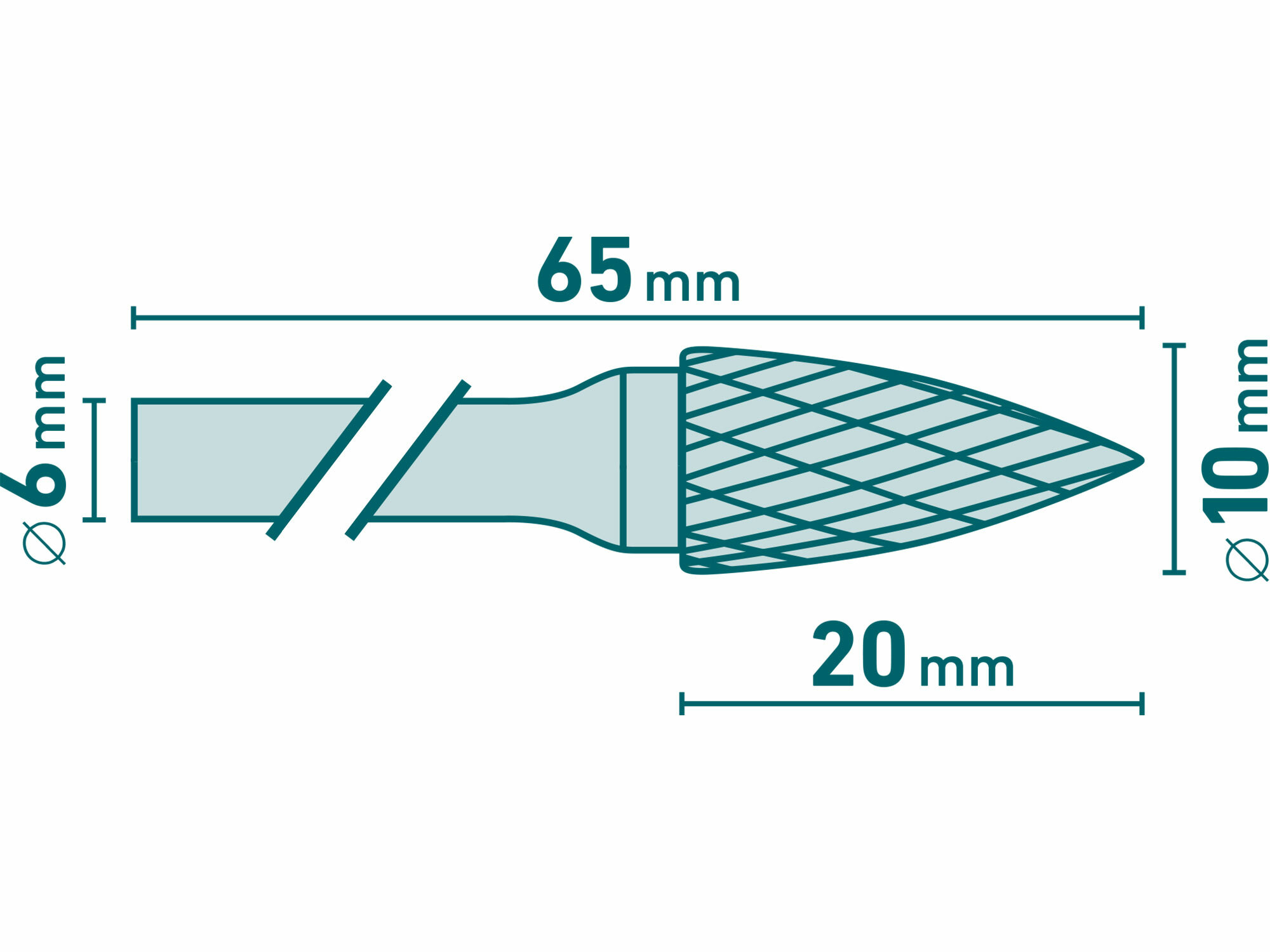 EXTOL INDUSTRIAL 8703764 Fréza karbidová konvexná špicatá, Ø10mm, rezná dĺžka 20mm, stopka Ø6mm