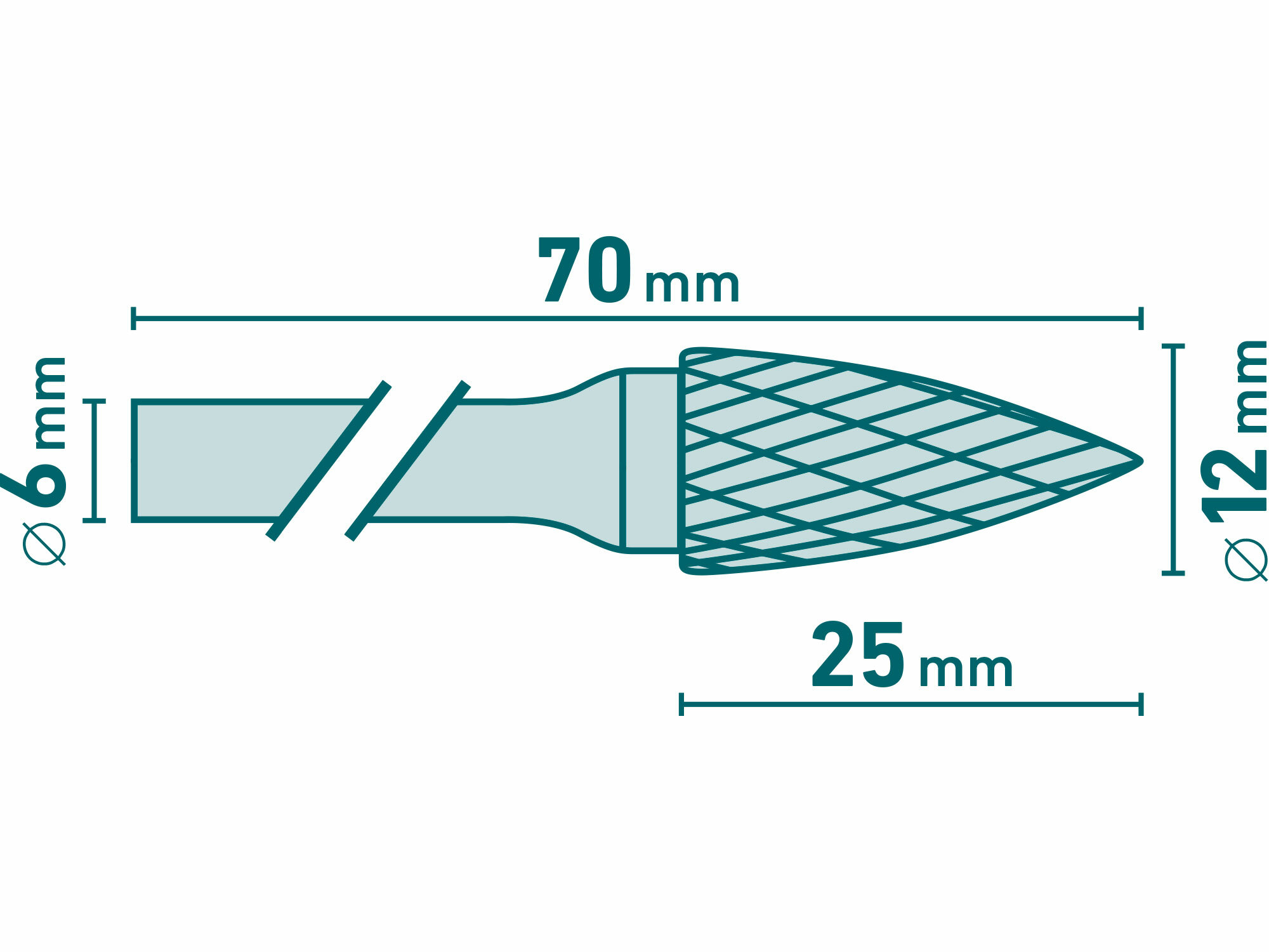 EXTOL INDUSTRIAL 8703765 Fréza karbidová konvexná špicatá, Ø12mm, rezná dĺžka 25mm, stopka Ø6mm