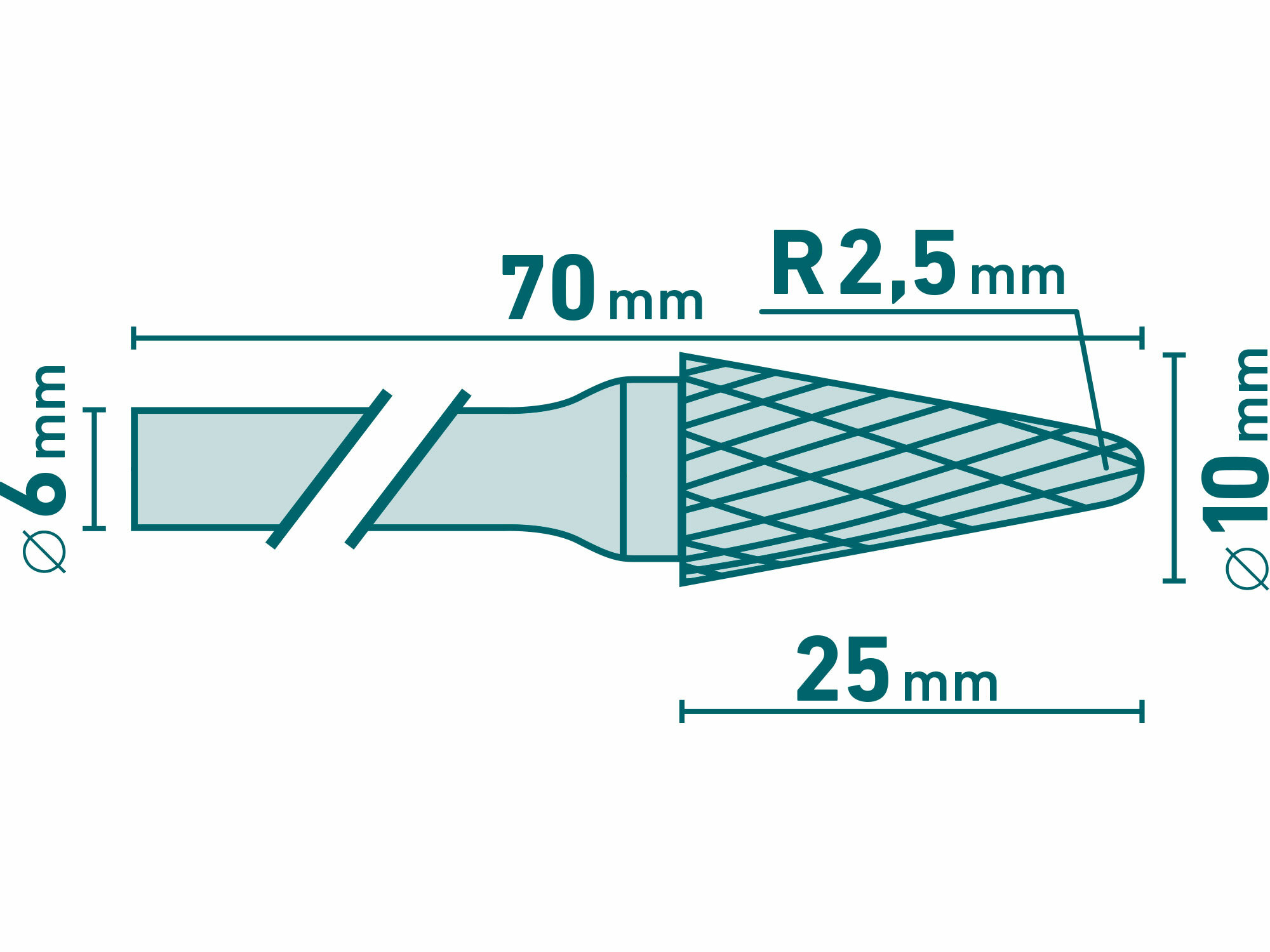 EXTOL INDUSTRIAL 8703784 Fréza karbidová kónická, pologuľaté čelo, Ø10mm, rezná dĺžka 25mm, stopka Ø6mm