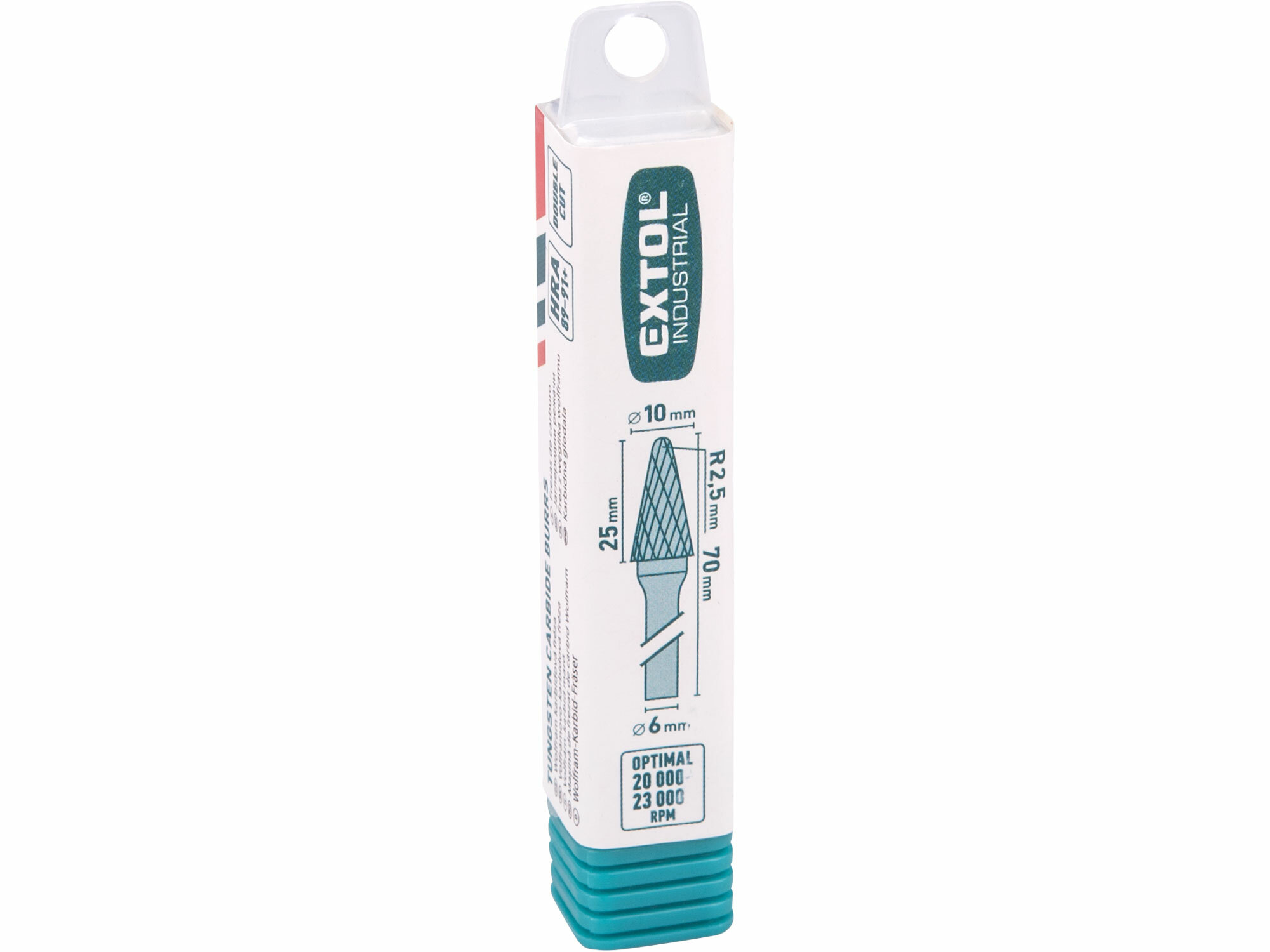 EXTOL INDUSTRIAL 8703784 Fréza karbidová kónická, pologuľaté čelo, Ø10mm, rezná dĺžka 25mm, stopka Ø6mm